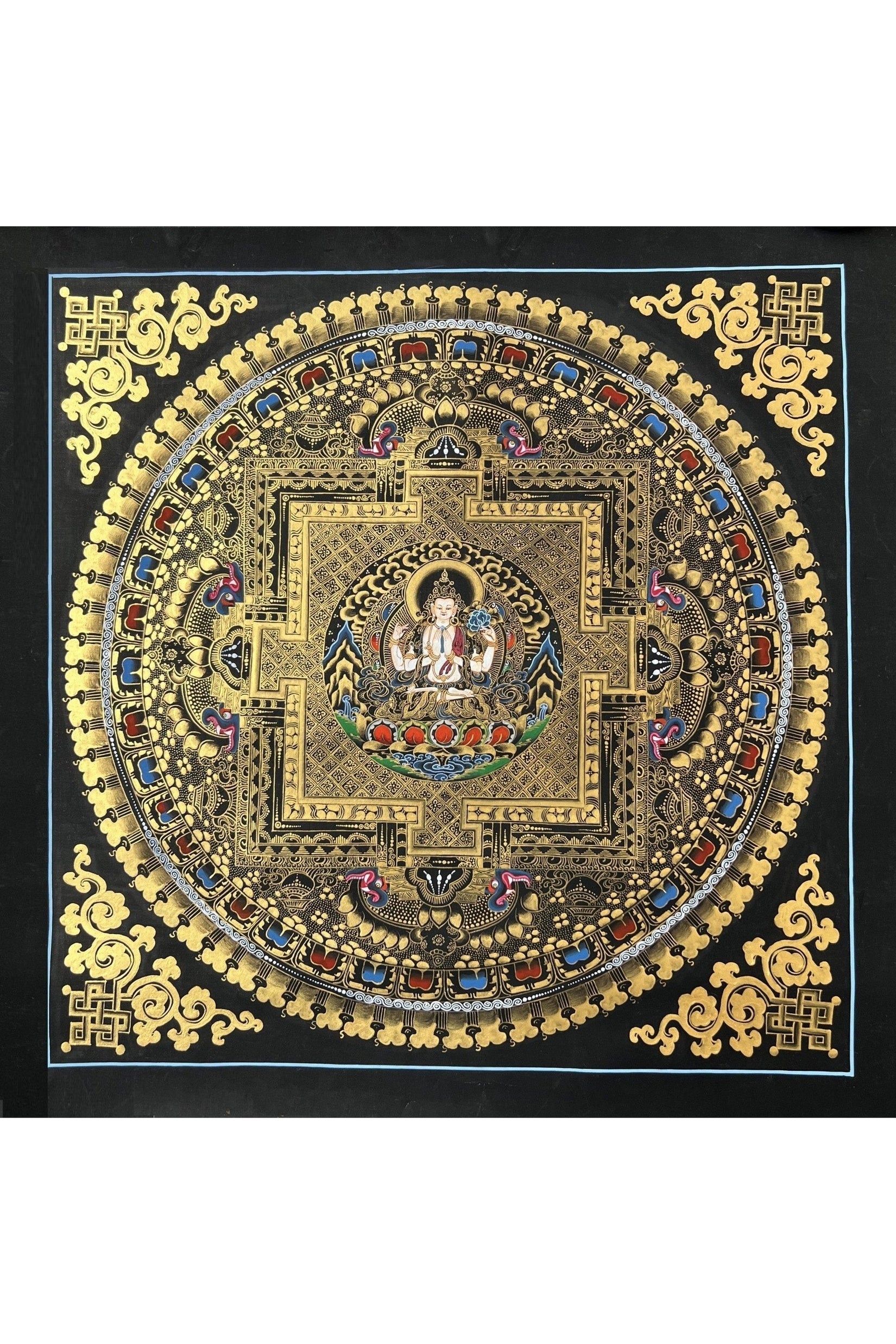 Chenrezig Mandala Tibetan Thangka Painting, Original Hand - Painted Art for Meditation, Healing, Home Décor/Wall Hanging - Tibetan Thangka Art