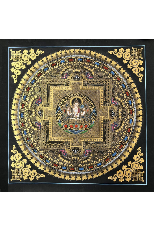 Chenrezig Mandala Tibetan Thangka Painting, Original Hand - Painted Art for Meditation, Healing, Home Décor/Wall Hanging - Tibetan Thangka Art