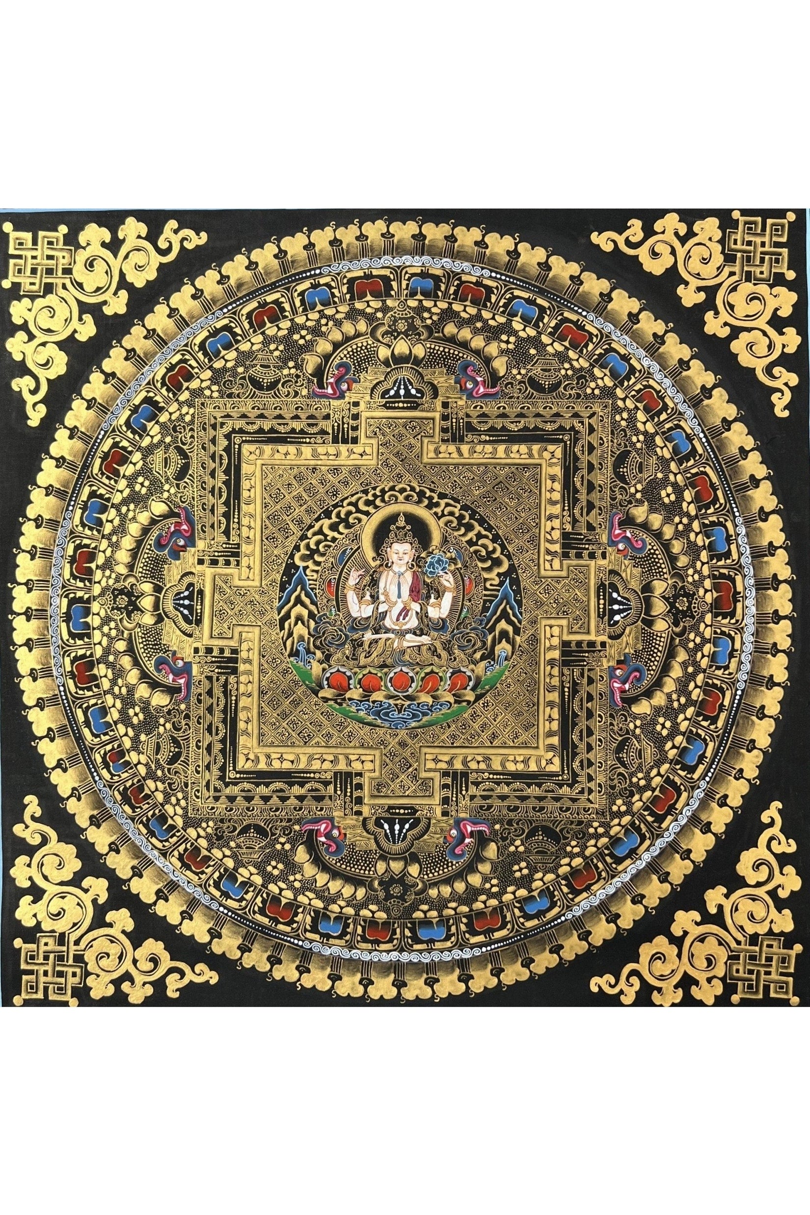 Chenrezig Mandala Tibetan Thangka Painting, Original Hand - Painted Art for Meditation, Healing, Home Décor/Wall Hanging - Tibetan Thangka Art