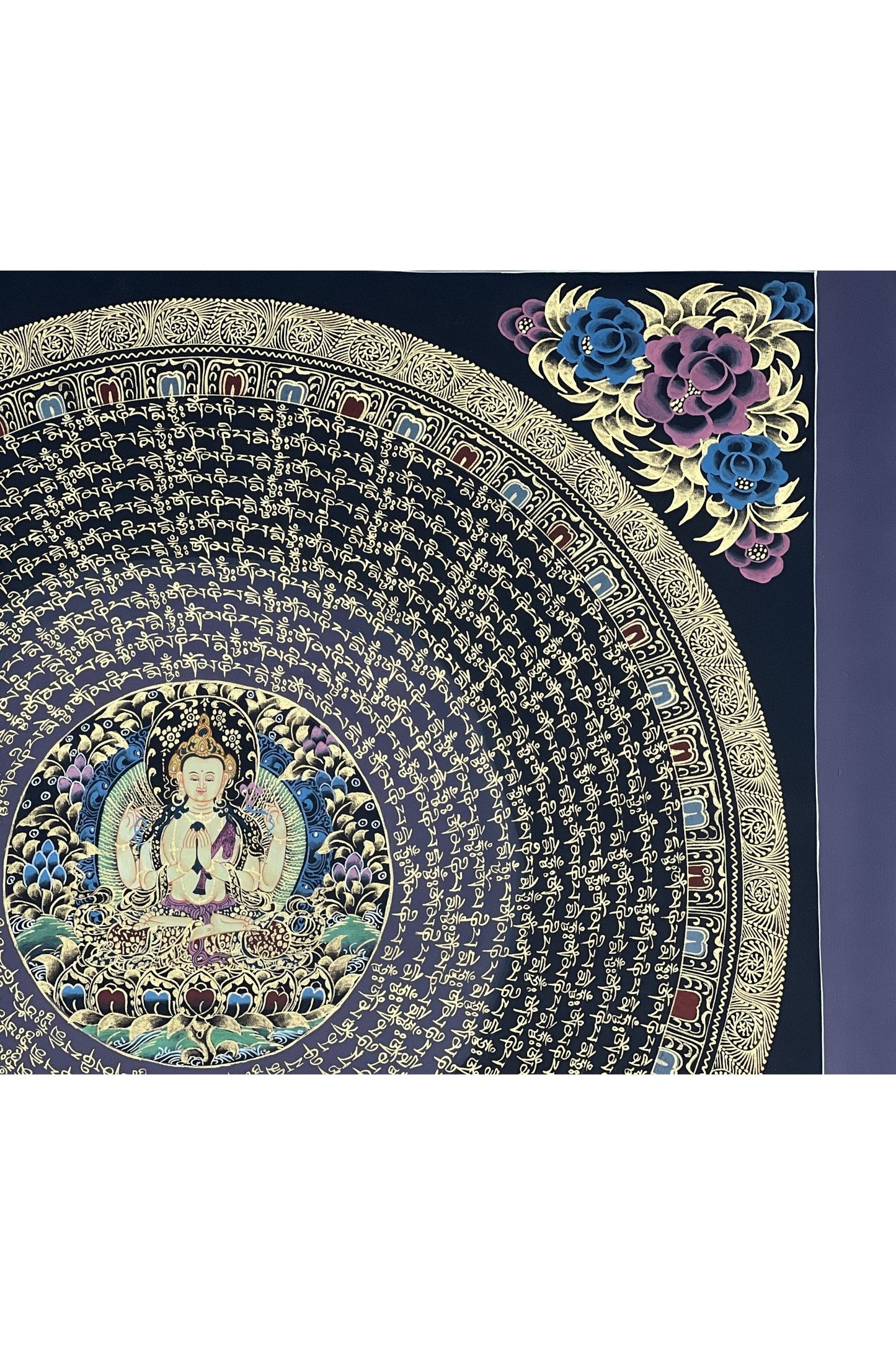 Chenrezig Om Mani Padme Hum Mantra Mandala Original Tibetan Thangka Painting Buddhist Meditation Art/Hand Painting - Tibetan Thangka Art