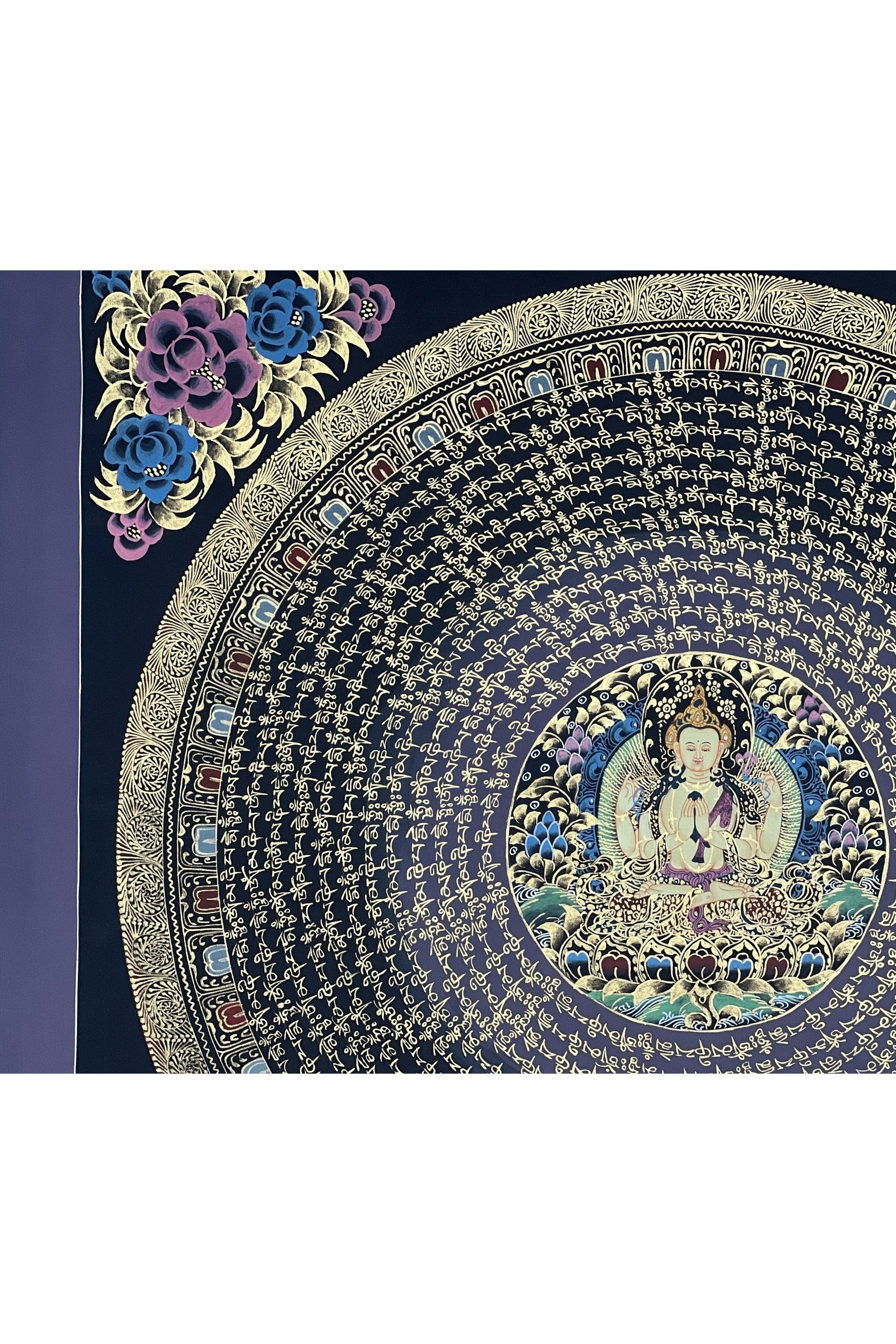 Chenrezig Om Mani Padme Hum Mantra Mandala Original Tibetan Thangka Painting Buddhist Meditation Art/Hand Painting - Tibetan Thangka Art