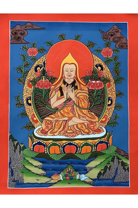 Chongapa/ Je Tsongkhapa Tibetan Master High Quality Tibetan Thangka Painting Original Buddhist Art - Tibetan Thangka Art