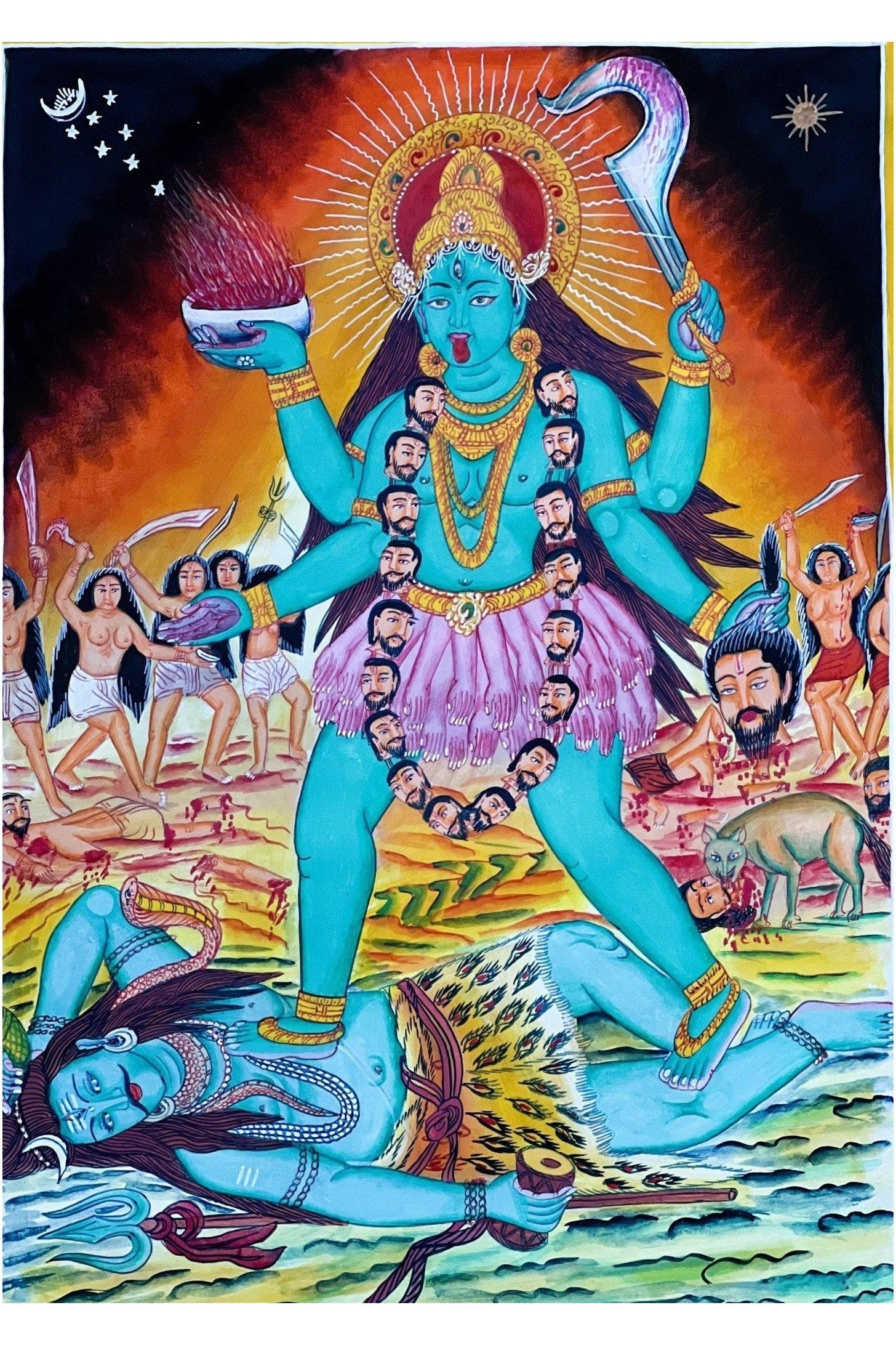 Devi Kali/ Mahakali Divine Universal Power - Original Masterpiece Newari Paubha/Pauva Thangka Painting/ Exquisite Hindu Art - Tibetan Thangka Art