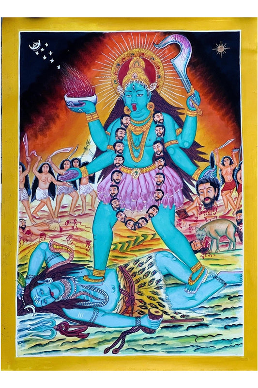 Devi Kali/ Mahakali Divine Universal Power - Original Masterpiece Newari Paubha/Pauva Thangka Painting/ Exquisite Hindu Art - Tibetan Thangka Art