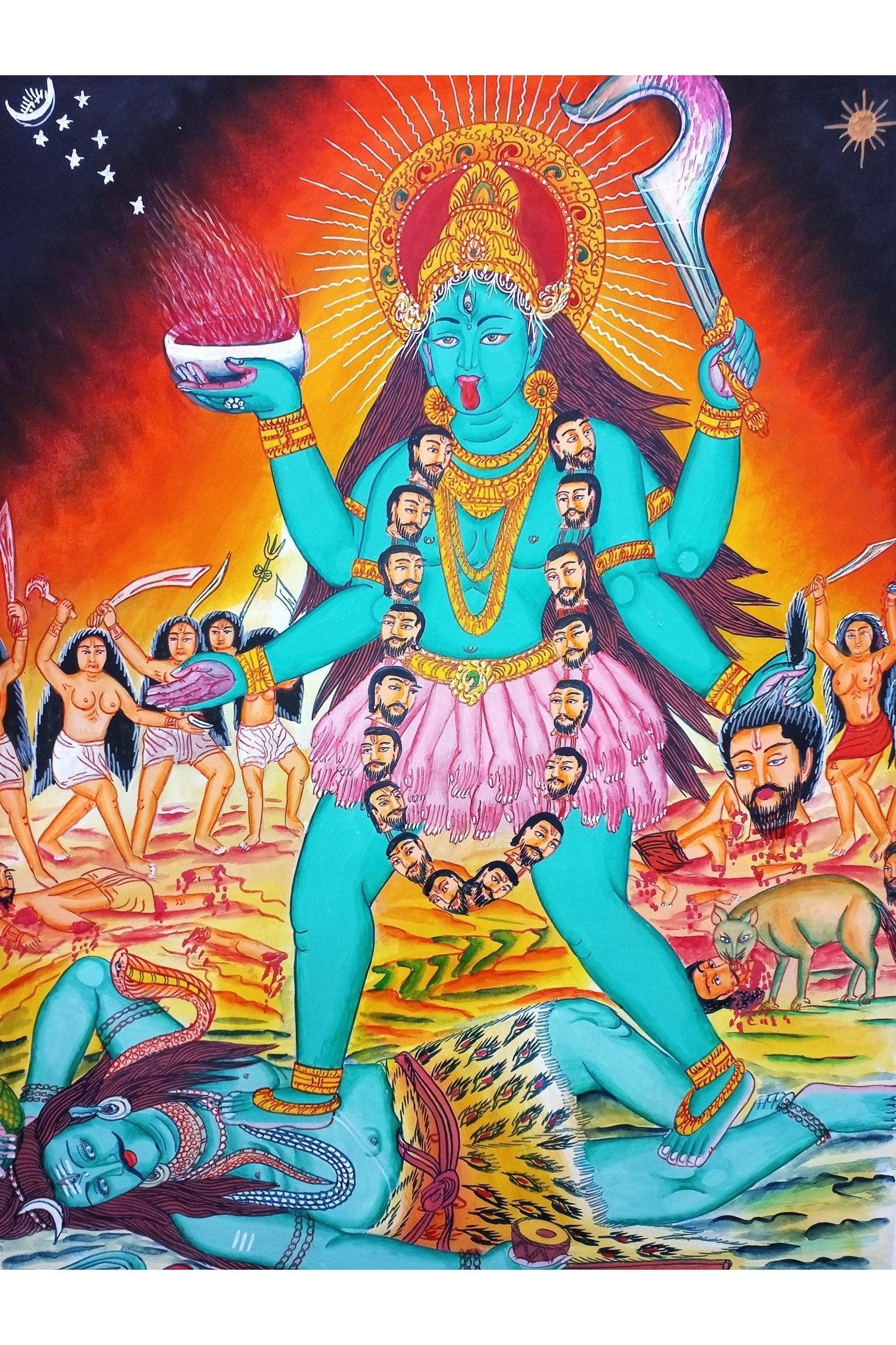 Devi Kali/ Mahakali Divine Universal Power - Original Masterpiece Newari Paubha/Pauva Thangka Painting/ Exquisite Hindu Art - Tibetan Thangka Art