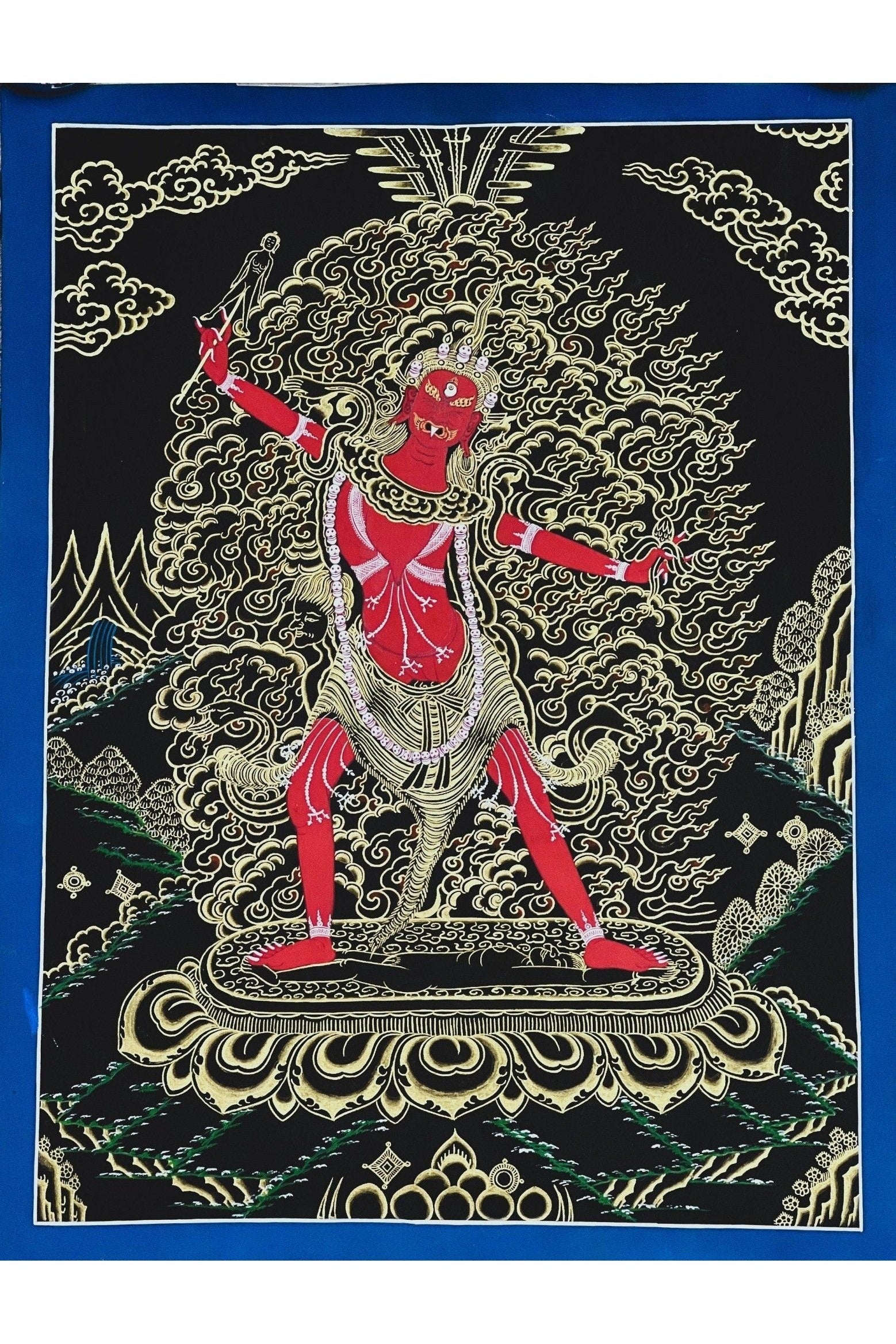 Ekajati/Ekajata/Ugra Tara/ Vajra Tara/ Blue Tara/ High - Quality Masterpiece Black and Gold Tibetan Thangka Painting Original Tantra Art - Tibetan Thangka Art
