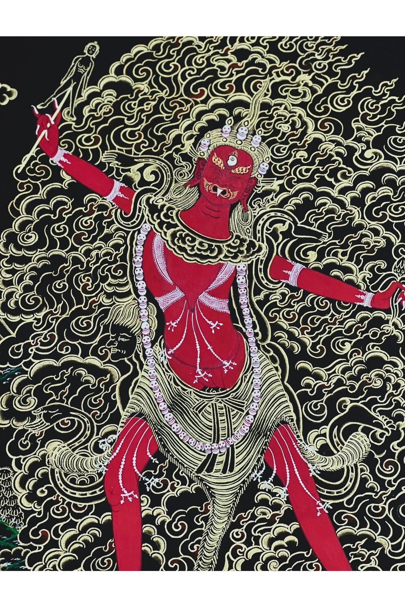 Ekajati/Ekajata/Ugra Tara/ Vajra Tara/ Blue Tara/ High - Quality Masterpiece Black and Gold Tibetan Thangka Painting Original Tantra Art - Tibetan Thangka Art