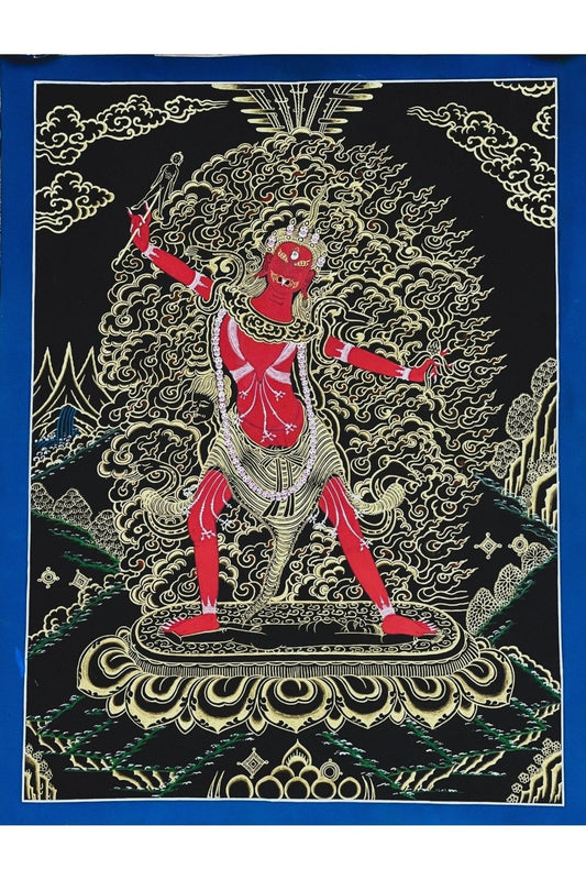 Ekajati/Ekajata/Ugra Tara/ Vajra Tara/ Blue Tara/ High - Quality Masterpiece Black and Gold Tibetan Thangka Painting Original Tantra Art - Tibetan Thangka Art
