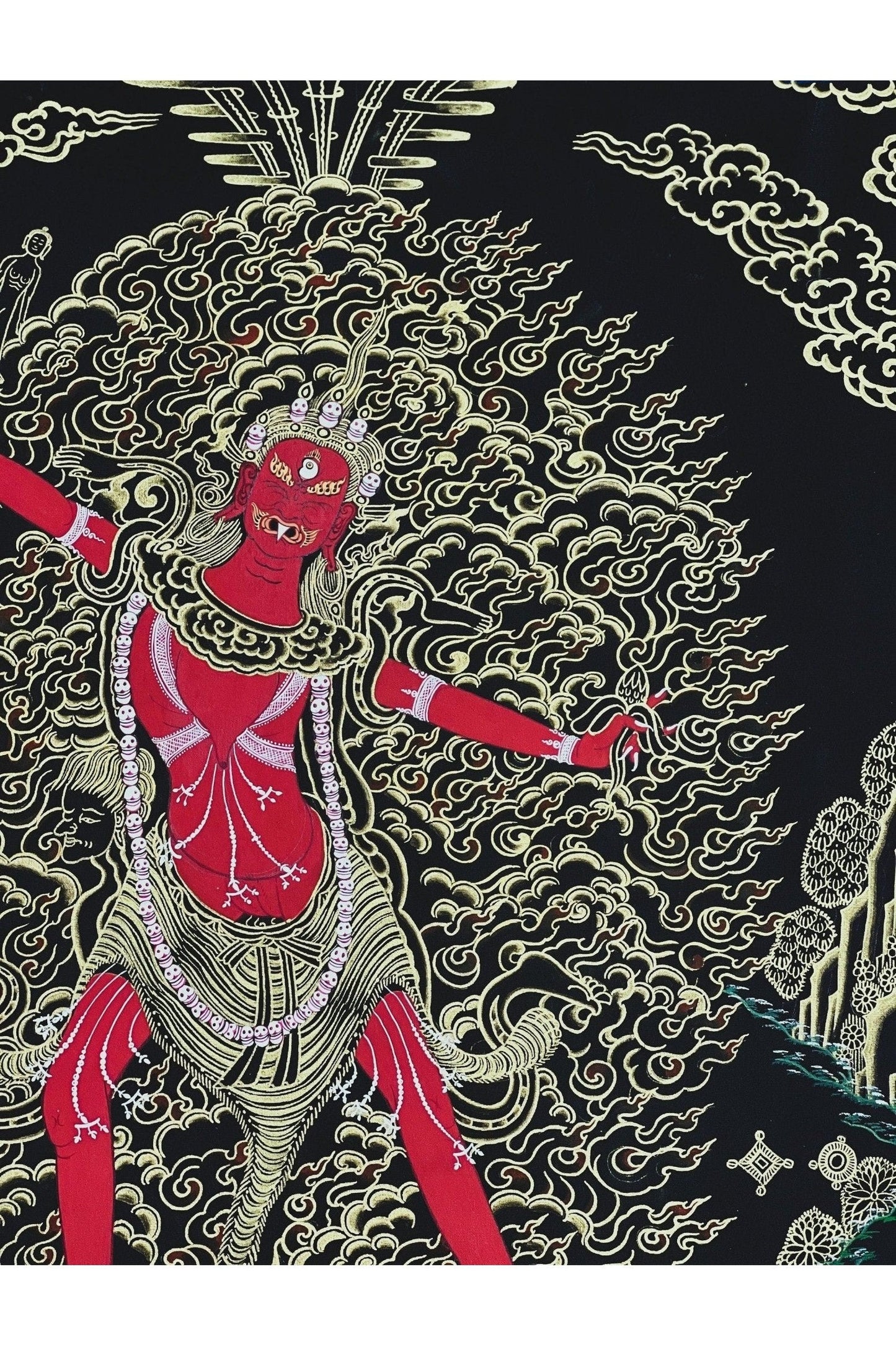 Ekajati/Ekajata/Ugra Tara/ Vajra Tara/ Blue Tara/ High - Quality Masterpiece Black and Gold Tibetan Thangka Painting Original Tantra Art - Tibetan Thangka Art