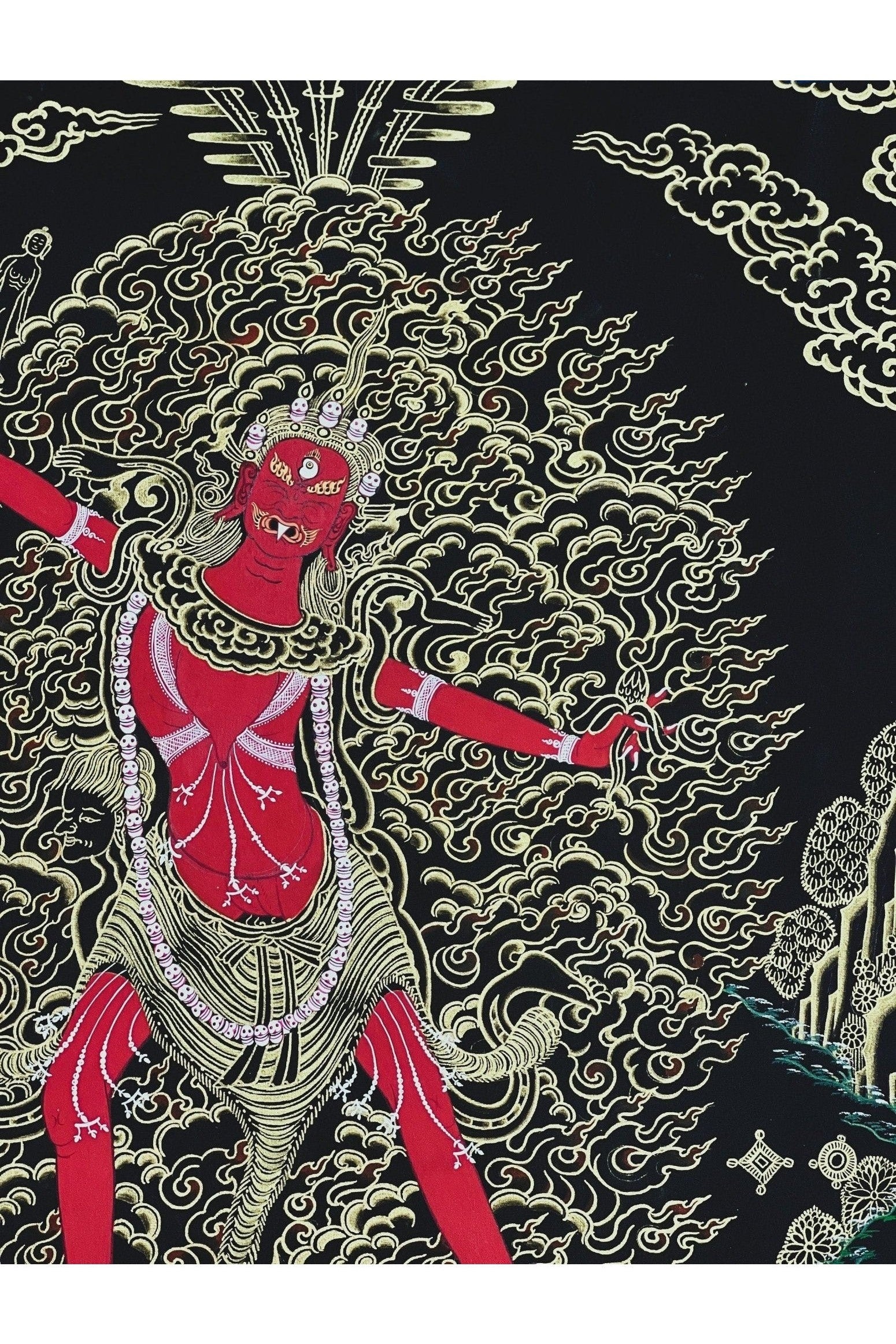 Ekajati/Ekajata/Ugra Tara/ Vajra Tara/ Blue Tara/ High - Quality Masterpiece Black and Gold Tibetan Thangka Painting Original Tantra Art - Tibetan Thangka Art