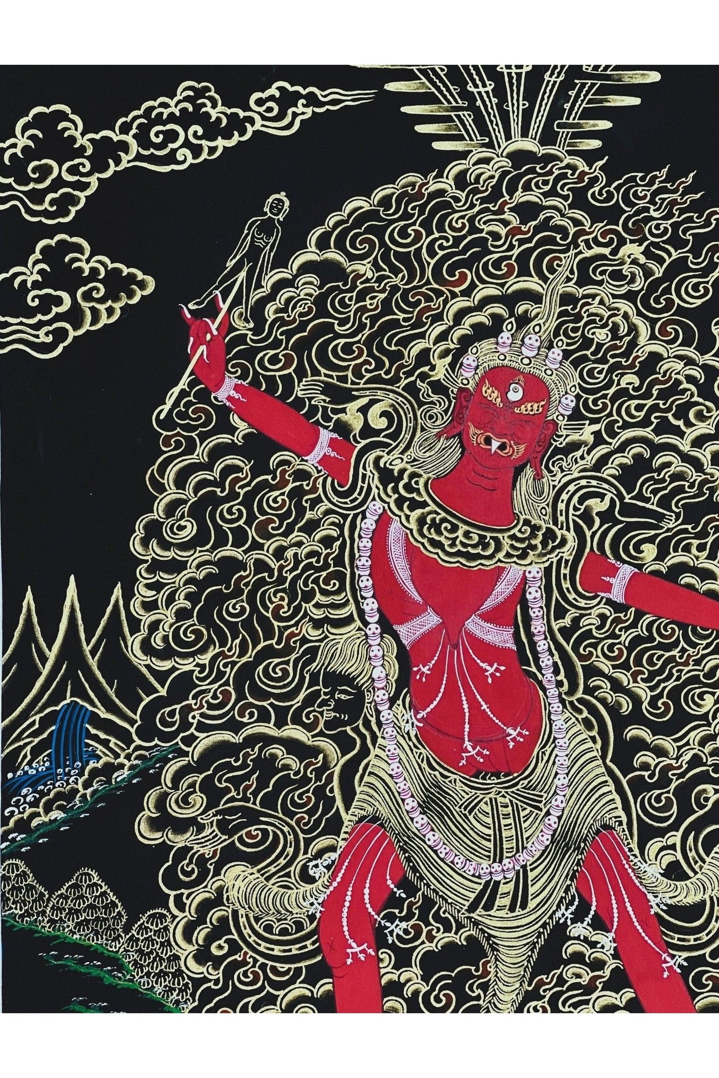 Ekajati/Ekajata/Ugra Tara/ Vajra Tara/ Blue Tara/ High - Quality Masterpiece Black and Gold Tibetan Thangka Painting Original Tantra Art - Tibetan Thangka Art