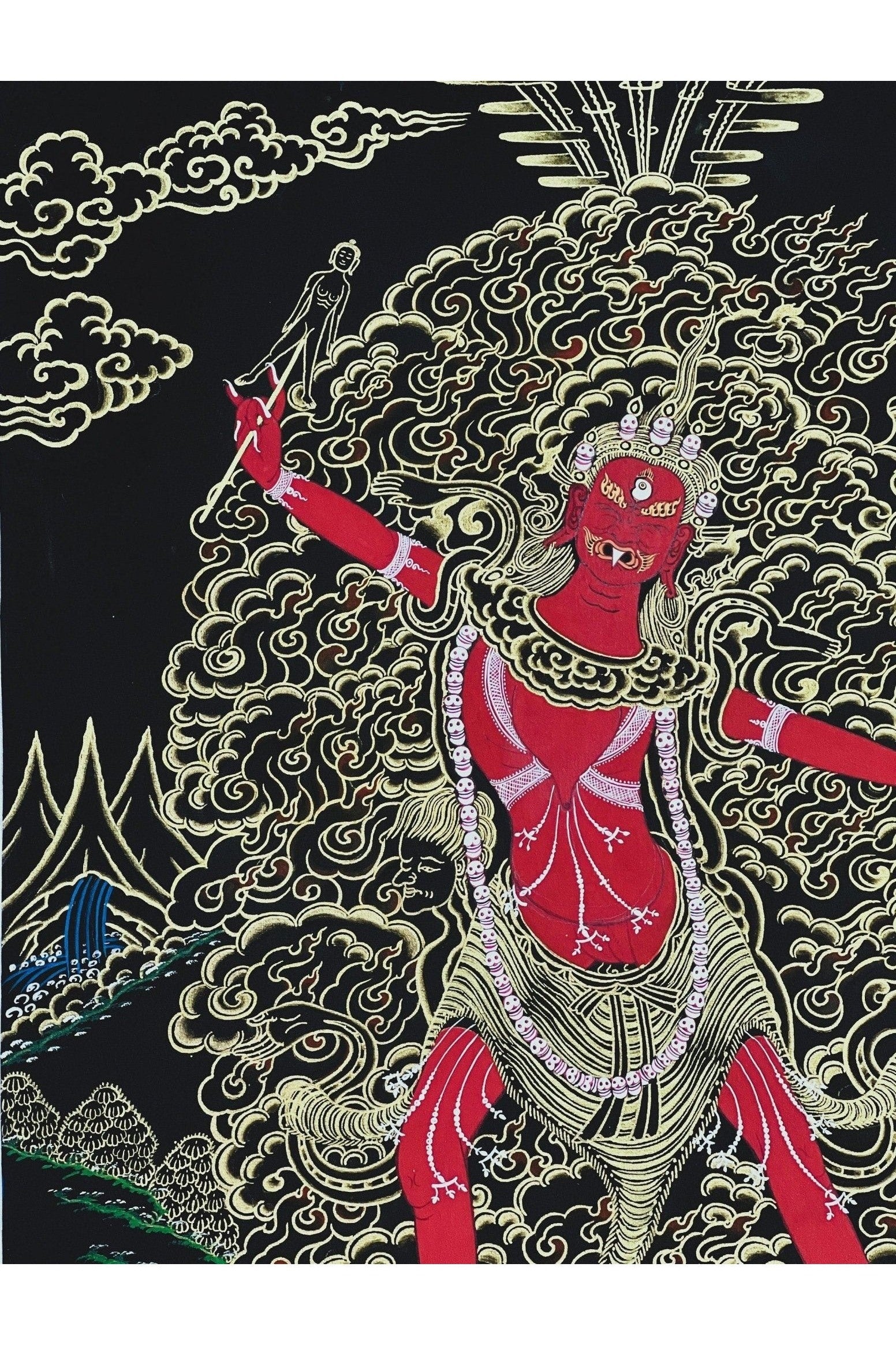 Ekajati/Ekajata/Ugra Tara/ Vajra Tara/ Blue Tara/ High - Quality Masterpiece Black and Gold Tibetan Thangka Painting Original Tantra Art - Tibetan Thangka Art