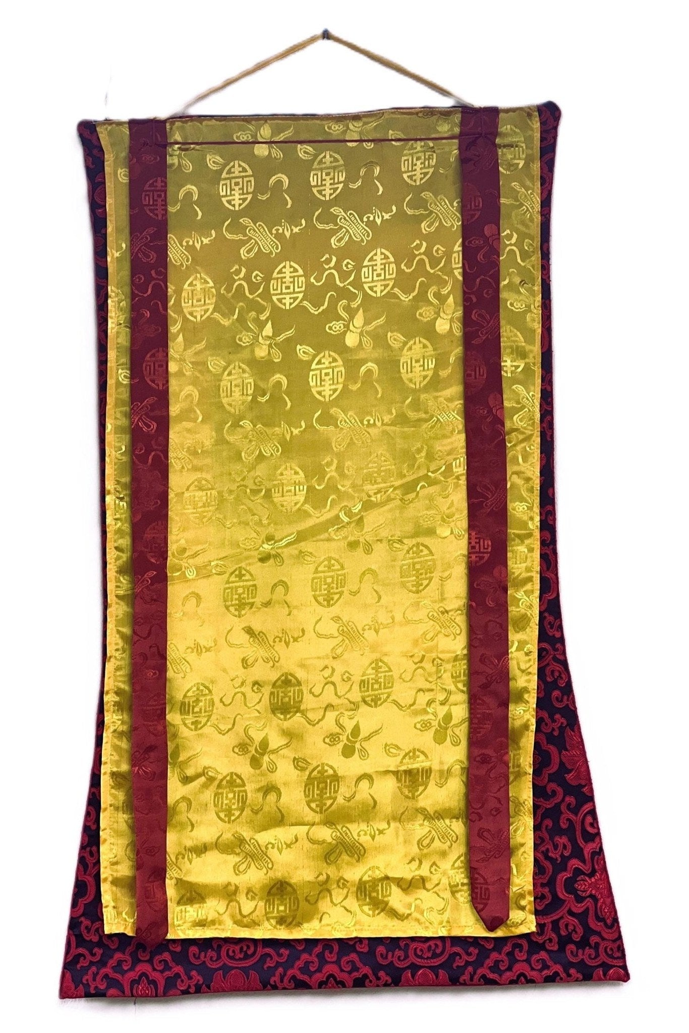 Elephant Path Samatha Meditation Way to Heaven/Nirvana Tibetan Thangka Painting Original Art with Silk Brocade - Tibetan Thangka Art
