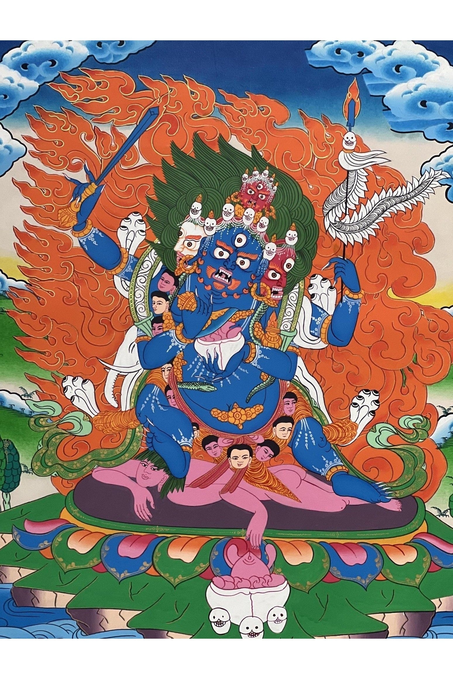 Four - Armed Mahakala/ Kalabhairava Large Master Quality Original Tibetan Thangka Painting Compassion Meditation Art - Tibetan Thangka Art