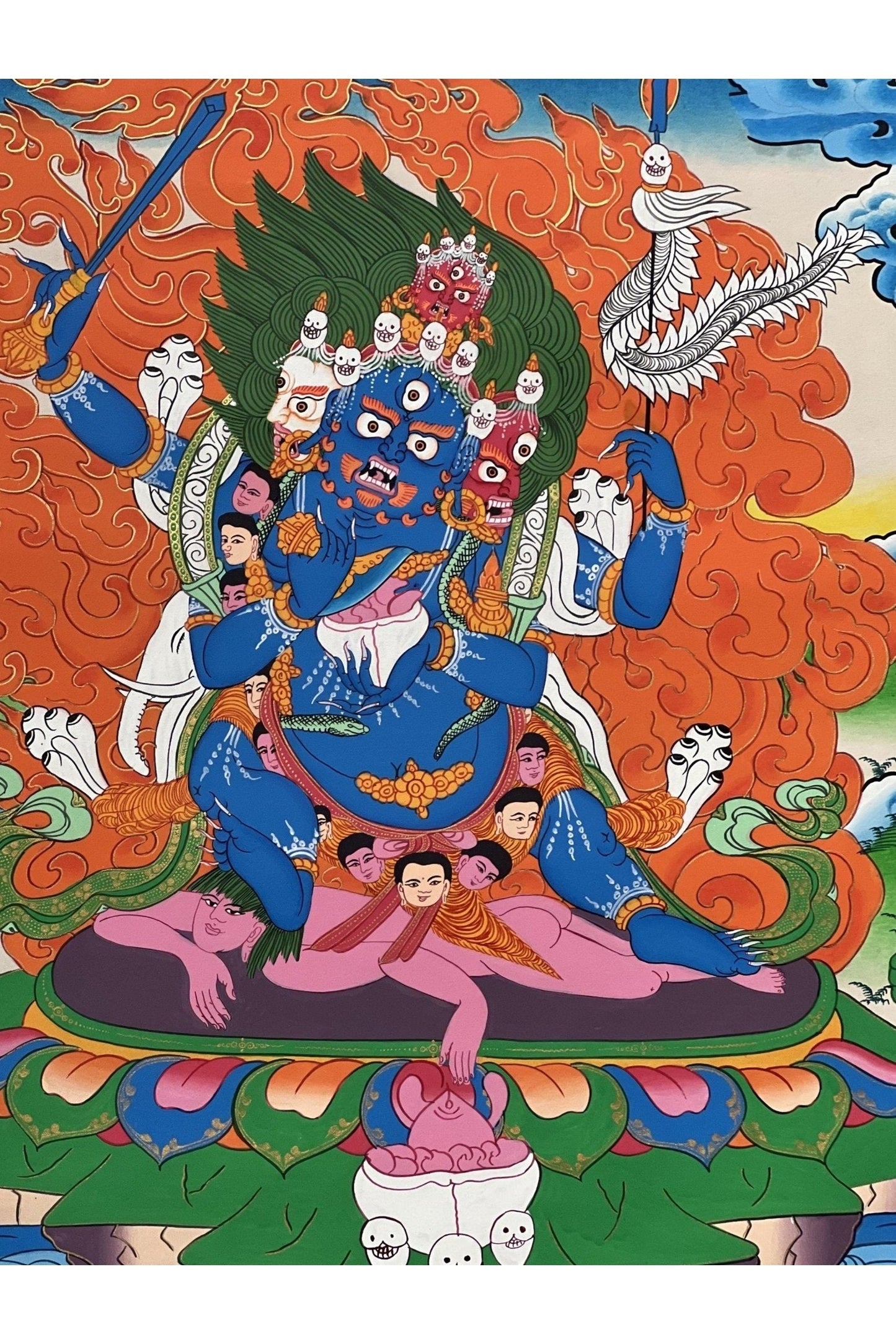 Four - Armed Mahakala/ Kalabhairava Large Master Quality Original Tibetan Thangka Painting Compassion Meditation Art - Tibetan Thangka Art