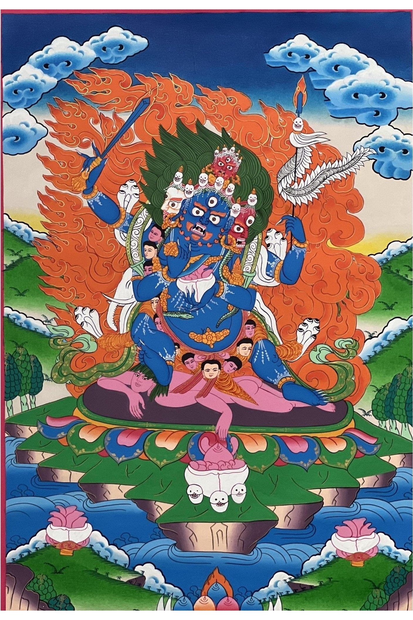 Four - Armed Mahakala/ Kalabhairava Large Master Quality Original Tibetan Thangka Painting Compassion Meditation Art - Tibetan Thangka Art