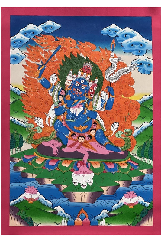 Four - Armed Mahakala/ Kalabhairava Large Master Quality Original Tibetan Thangka Painting Compassion Meditation Art - Tibetan Thangka Art