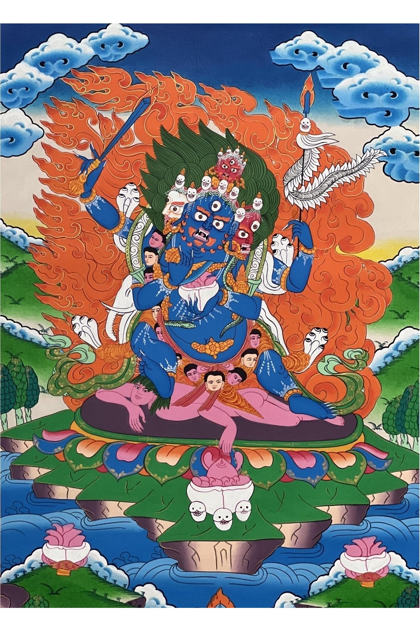 Four - Armed Mahakala/ Kalabhairava Large Master Quality Original Tibetan Thangka Painting Compassion Meditation Art - Tibetan Thangka Art