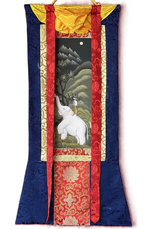 Four Harmonious Friend, Traditional Newari Paubha Good Luck Harmoney, Thangka Painting, Original Hand - painted, Art with Silk Frame - Tibetan Thangka Art