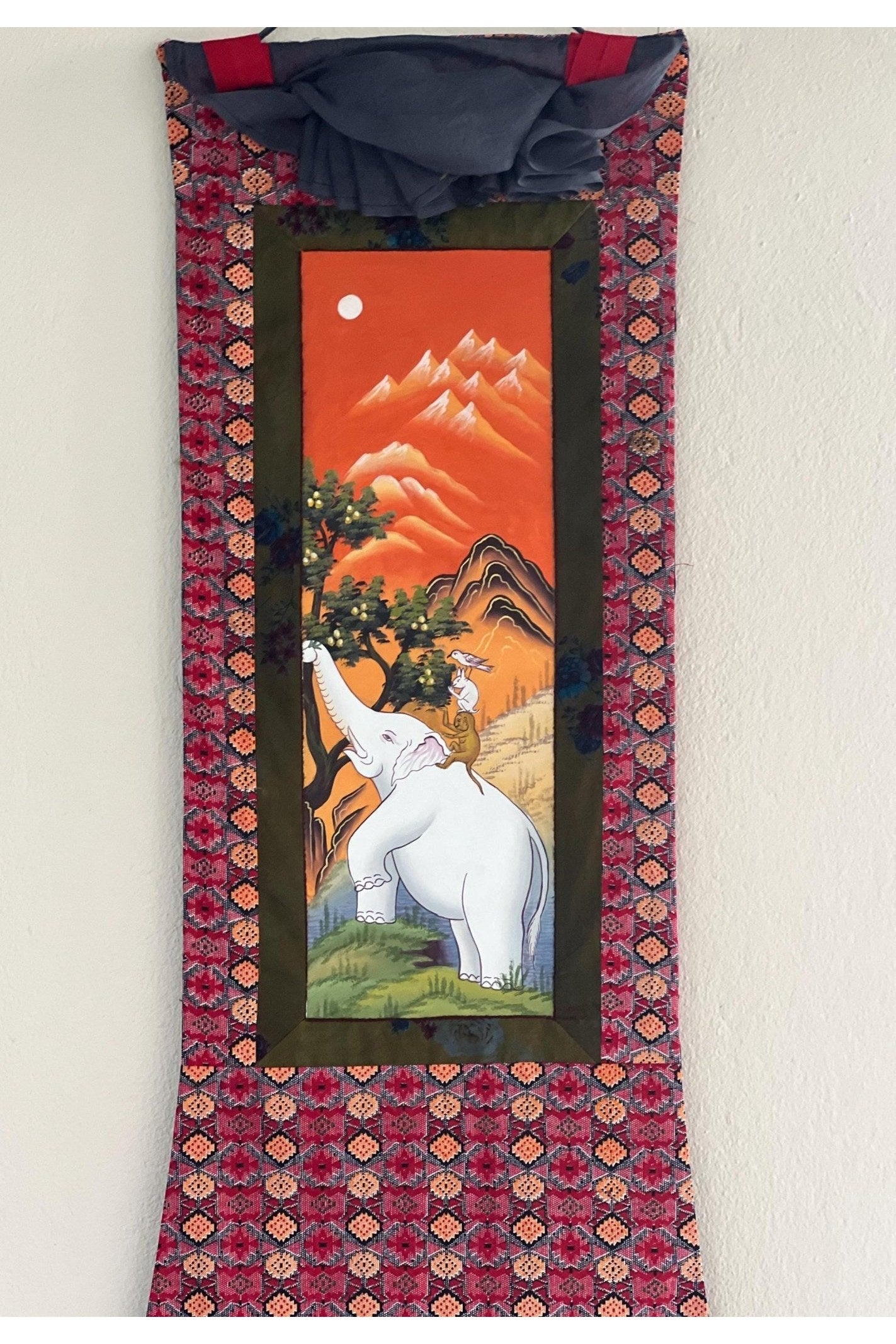 Four Harmonious Friend Traditional Newari Paubha Thangka Painting, Original Art for Peace Harmony and Goodwill with Cotton Frame - Tibetan Thangka Art