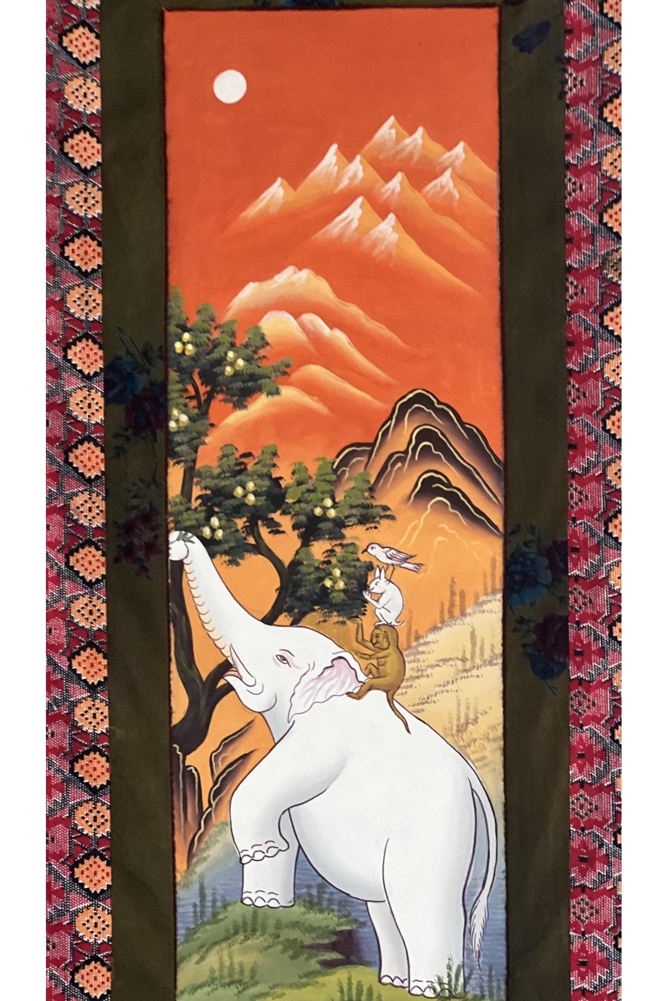 Four Harmonious Friend Traditional Newari Paubha Thangka Painting, Original Art for Peace Harmony and Goodwill with Cotton Frame - Tibetan Thangka Art