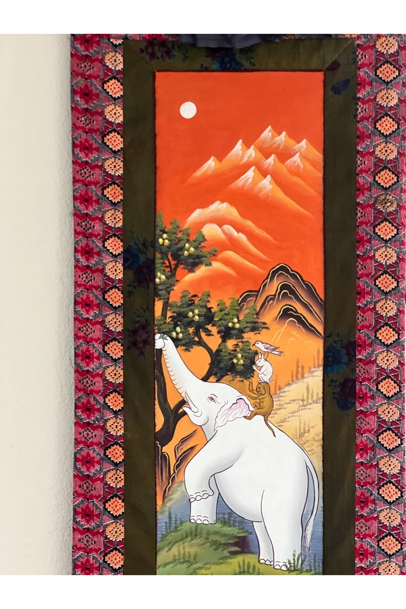 Four Harmonious Friend Traditional Newari Paubha Thangka Painting, Original Art for Peace Harmony and Goodwill with Cotton Frame - Tibetan Thangka Art