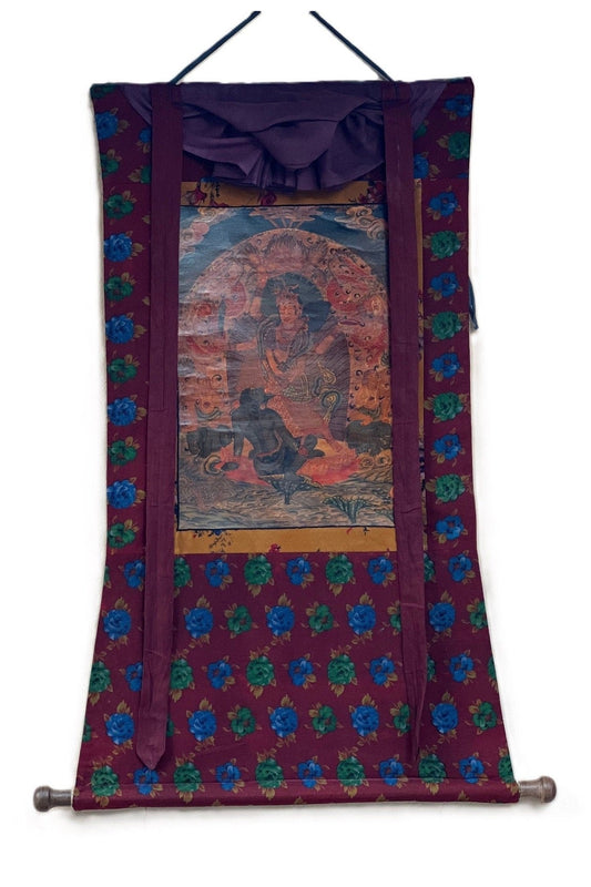 Goddess Durga/Jagdamba/ Navadurga Old Oil Varnished Newari Paubha Thangka Painting Hindu Art with Cotton Brocade - Tibetan Thangka Art