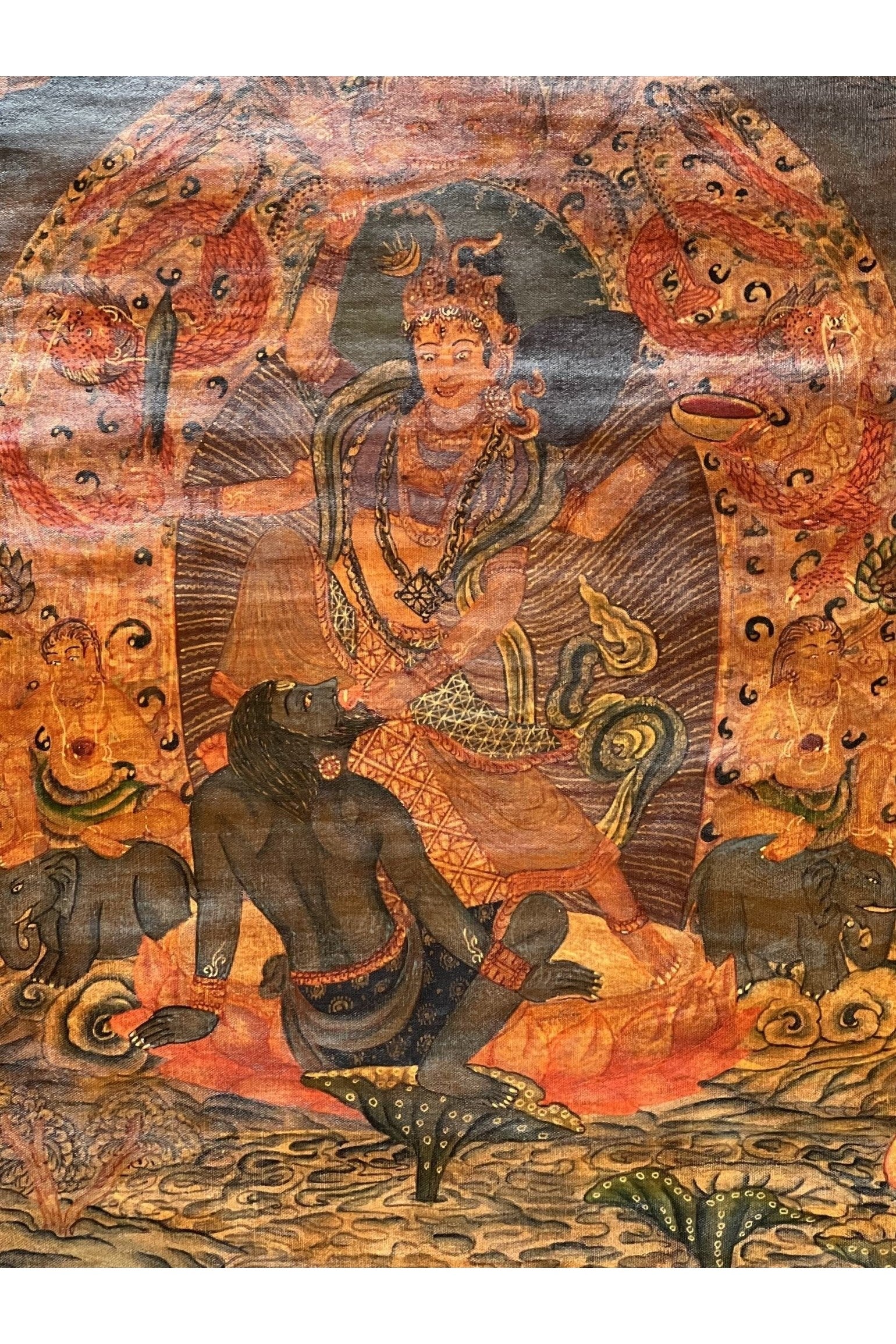 Goddess Durga/Jagdamba/ Navadurga Old Oil Varnished Newari Paubha Thangka Painting Hindu Art with Cotton Brocade - Tibetan Thangka Art