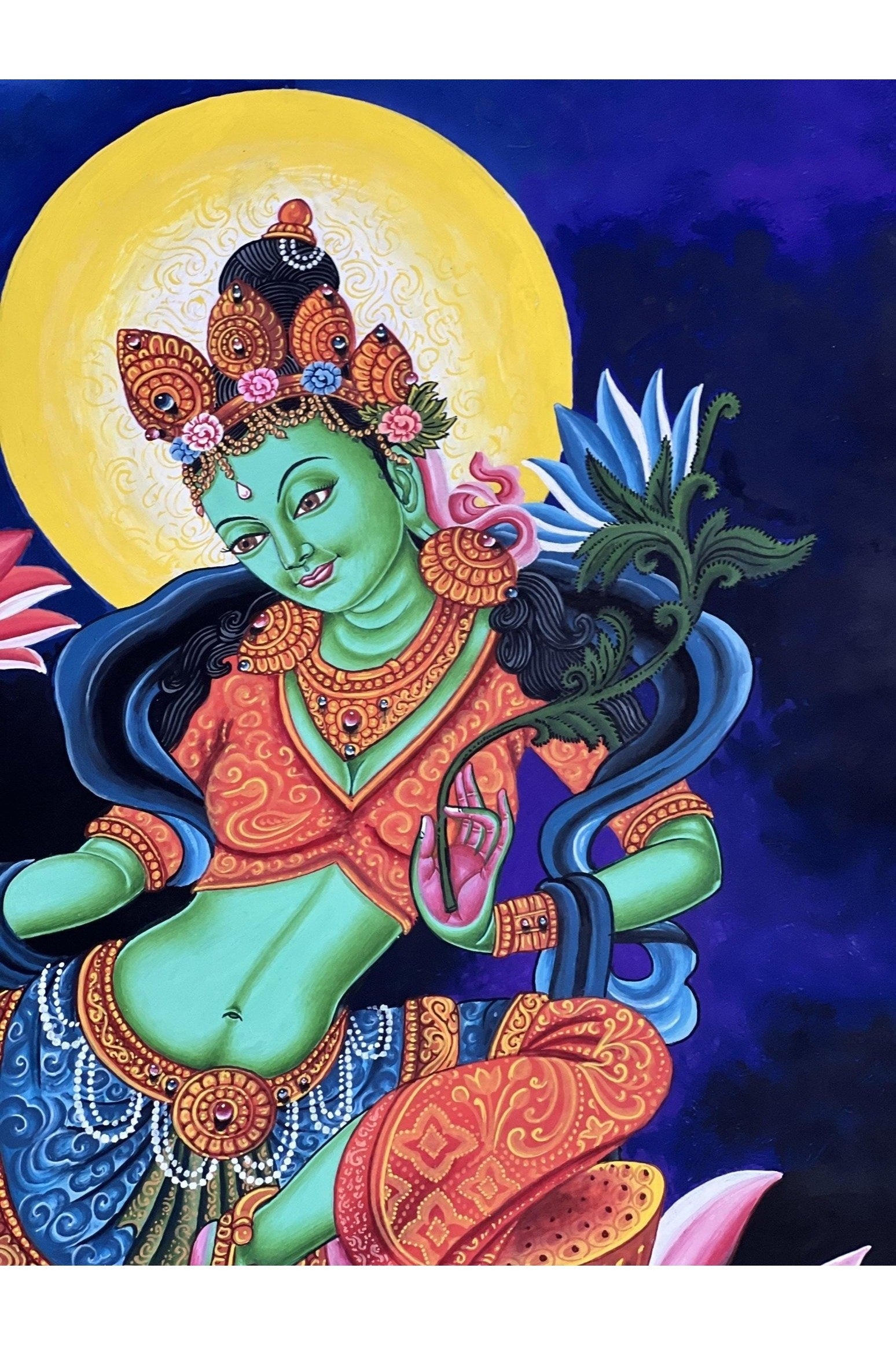 Green Tara/ Divine Mother /Shyamatara Masterpiece Newari Paubha/Pauva Thangka Painting Original Hand - Painted Newari Art from Nepal - Tibetan Thangka Art