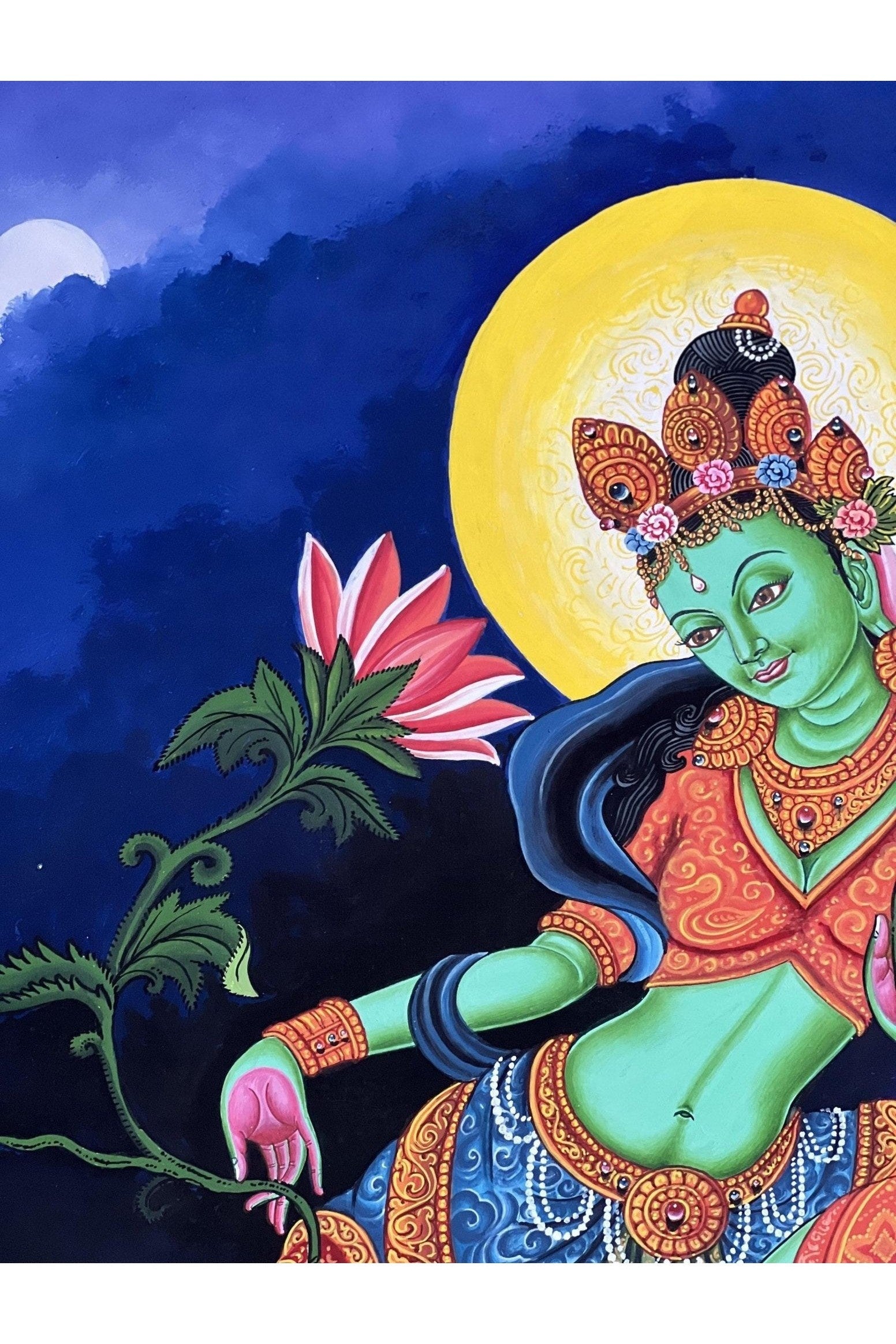 Green Tara/ Divine Mother /Shyamatara Masterpiece Newari Paubha/Pauva Thangka Painting Original Hand - Painted Newari Art from Nepal - Tibetan Thangka Art