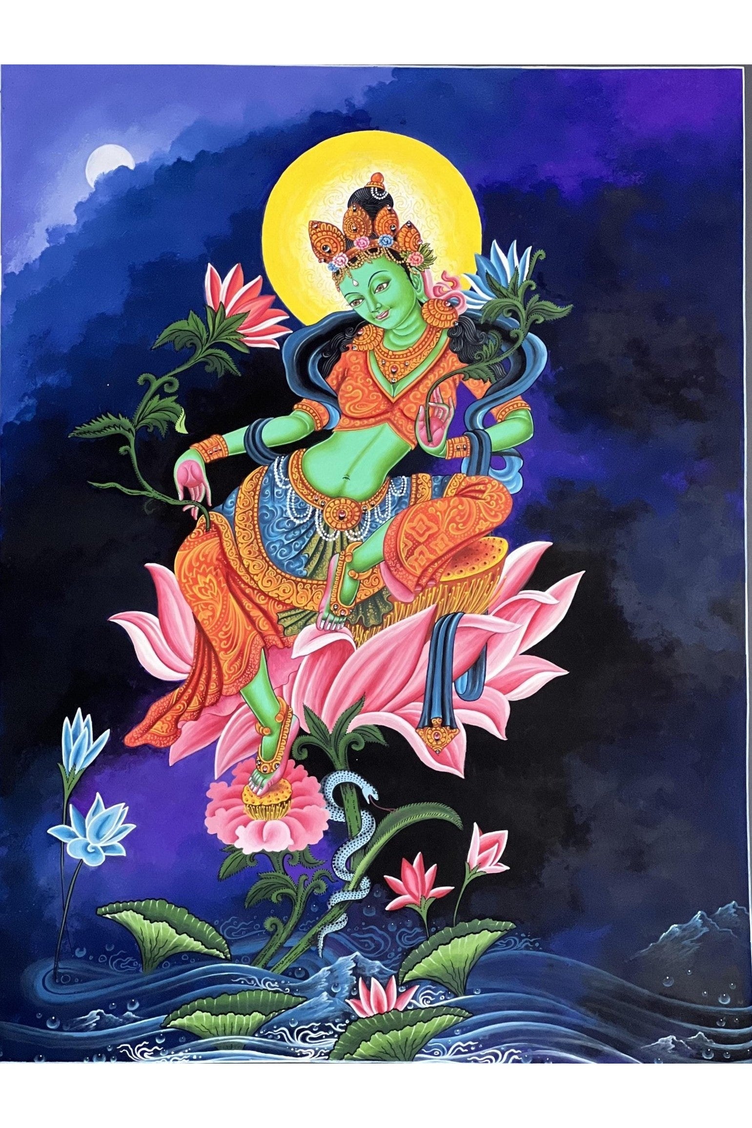 Green Tara/ Divine Mother /Shyamatara Masterpiece Newari Paubha/Pauva Thangka Painting Original Hand - Painted Newari Art from Nepal - Tibetan Thangka Art