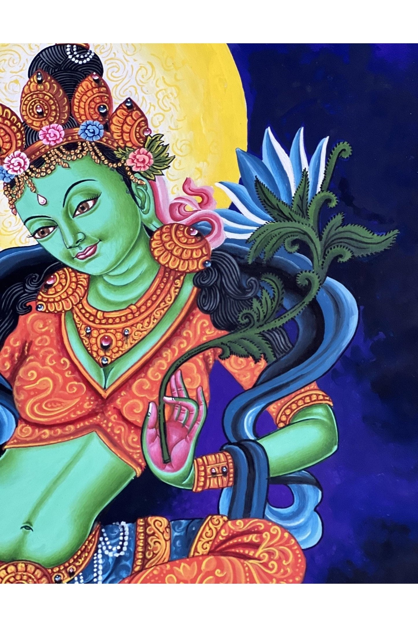 Green Tara/ Divine Mother /Shyamatara Masterpiece Newari Paubha/Pauva Thangka Painting Original Hand - Painted Newari Art from Nepal - Tibetan Thangka Art