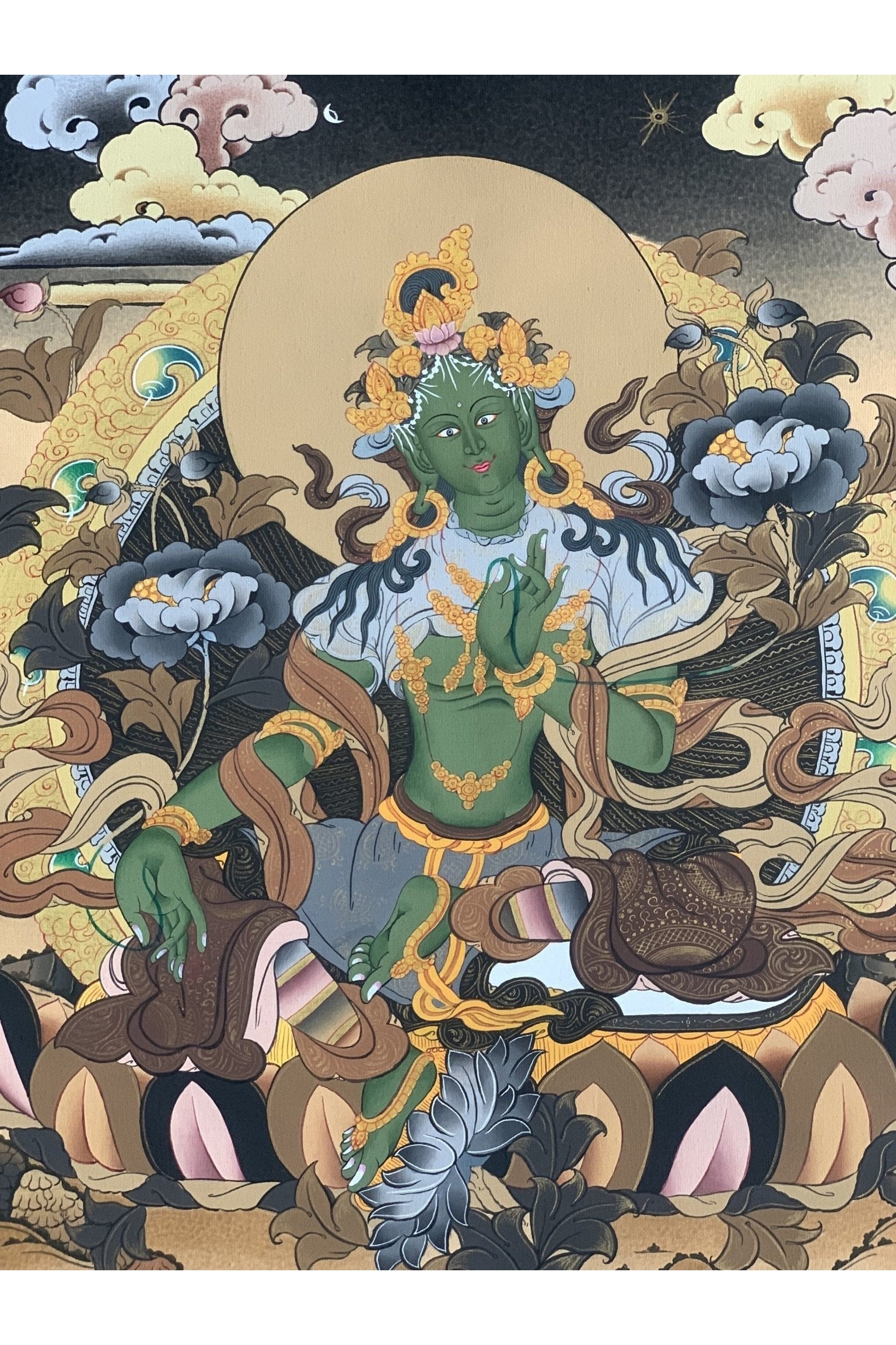 Green Tara Shyamatara Mother Goddess Master Quality Masterpiece Compassion Meditation Tibetan Thangka Painting Original Art - Tibetan Thangka Art