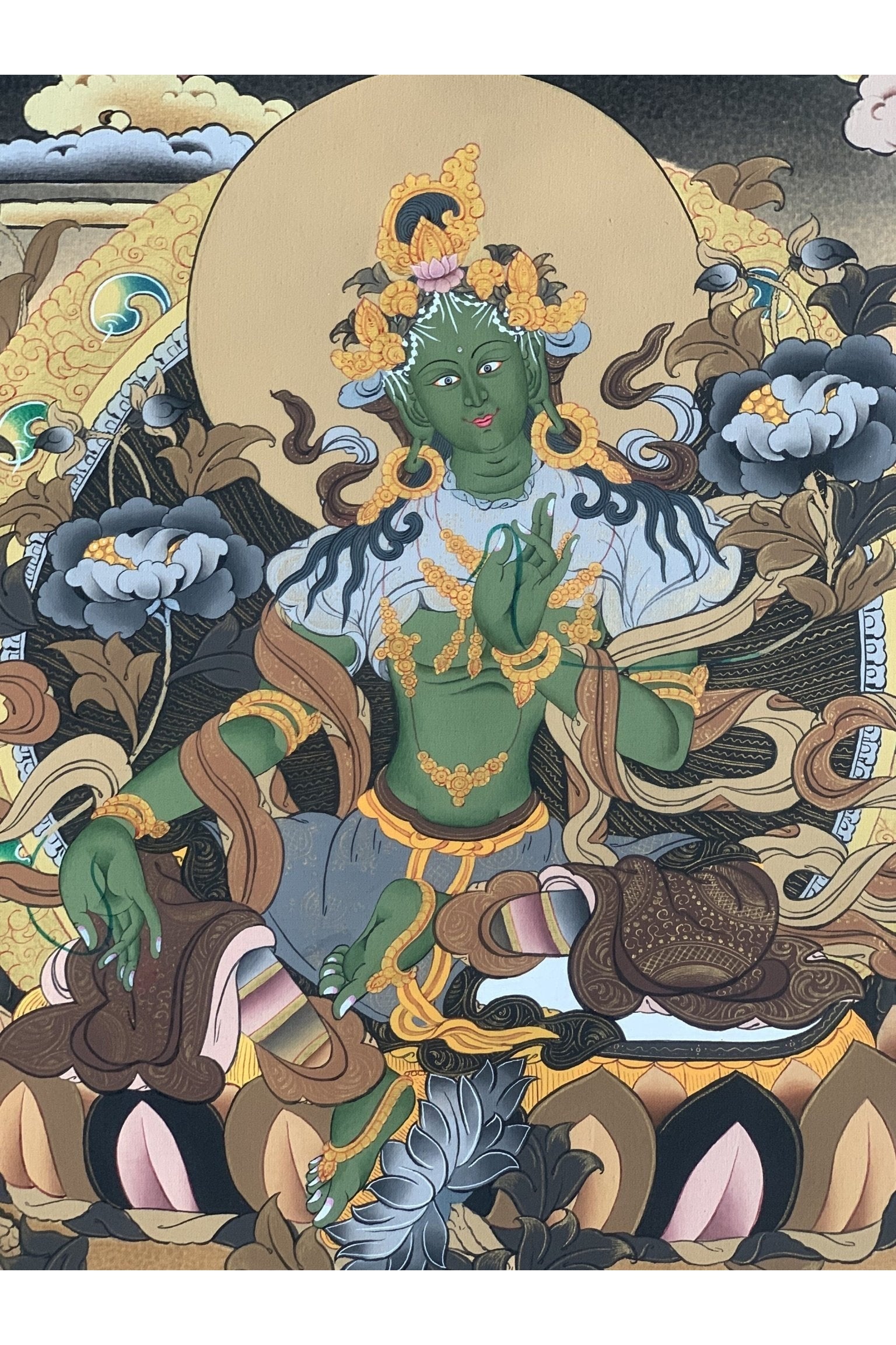 Green Tara Shyamatara Mother Goddess Master Quality Masterpiece Compassion Meditation Tibetan Thangka Painting Original Art - Tibetan Thangka Art