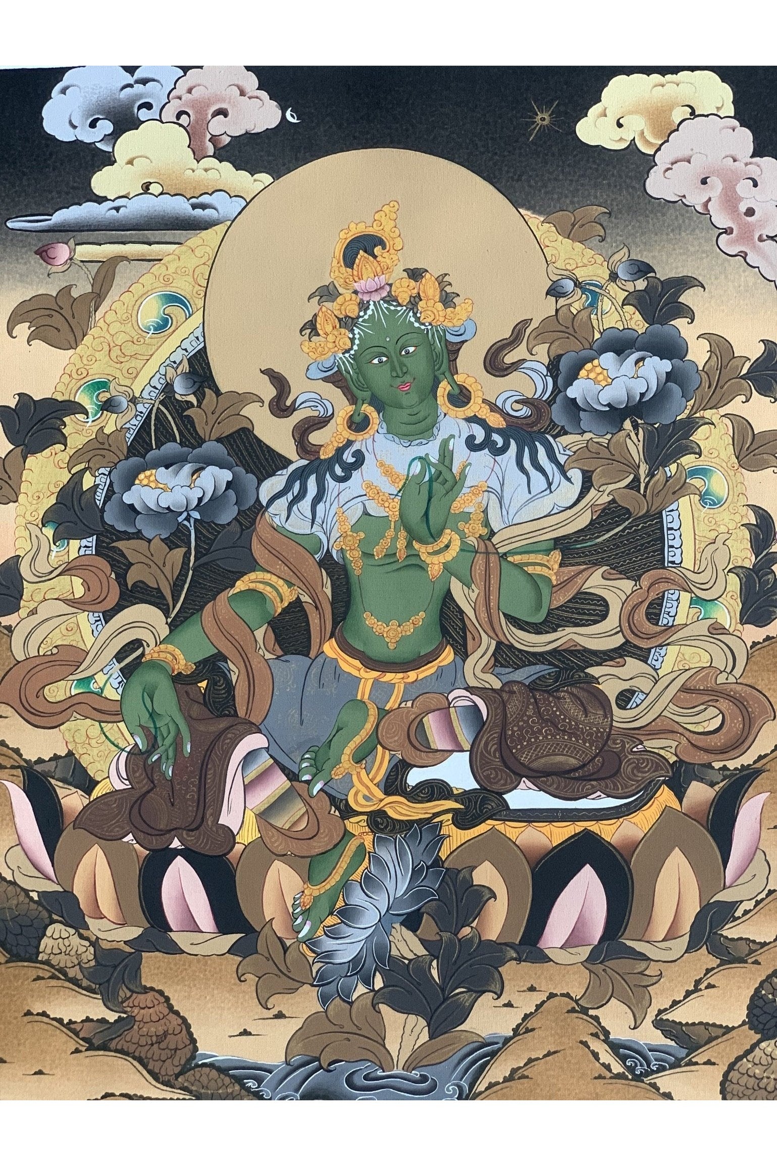 Green Tara Shyamatara Mother Goddess Master Quality Masterpiece Compassion Meditation Tibetan Thangka Painting Original Art - Tibetan Thangka Art