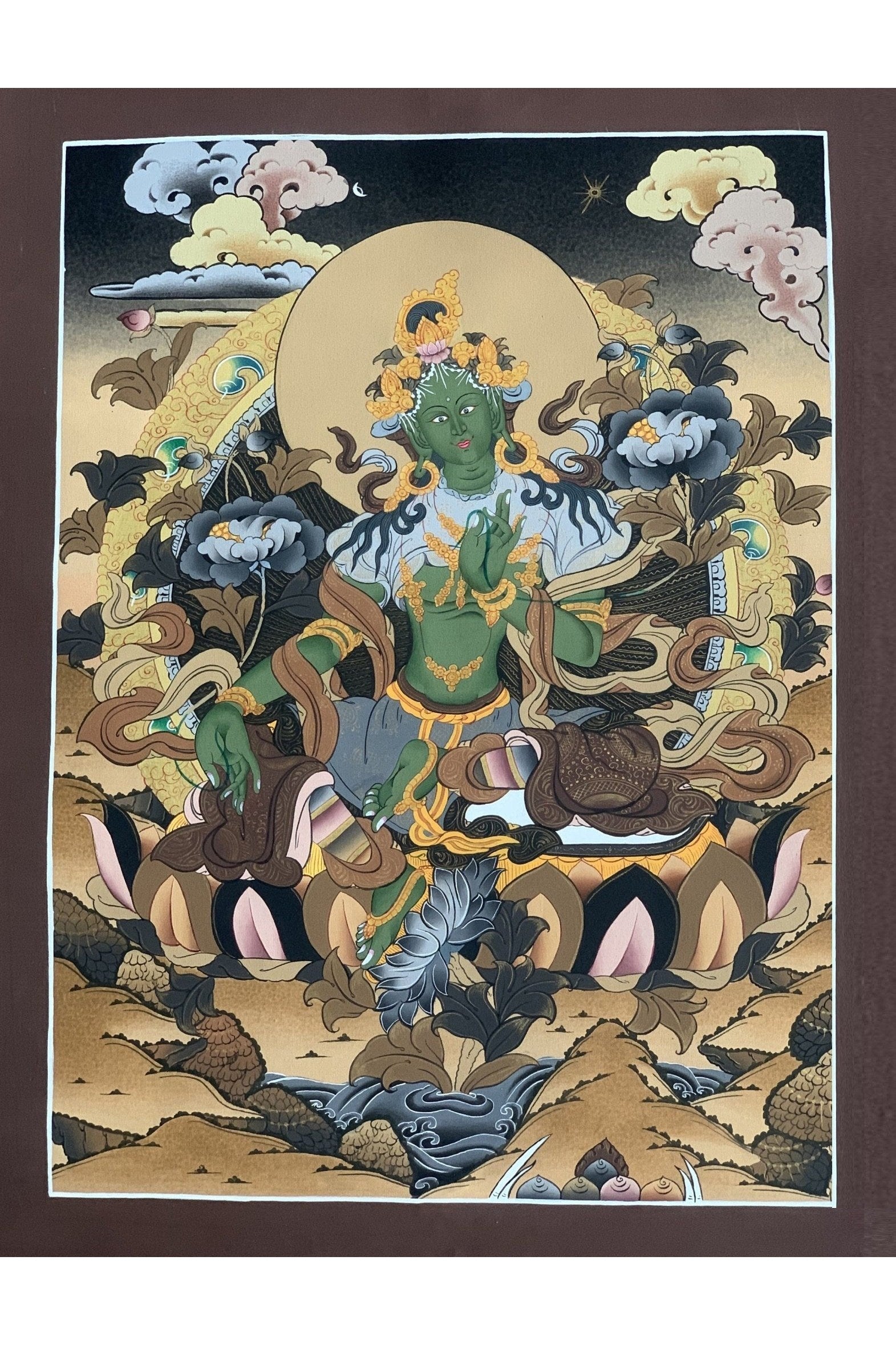 Green Tara Shyamatara Mother Goddess Master Quality Masterpiece Compassion Meditation Tibetan Thangka Painting Original Art - Tibetan Thangka Art