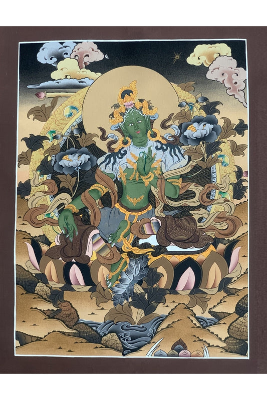 Green Tara Shyamatara Mother Goddess Master Quality Masterpiece Compassion Meditation Tibetan Thangka Painting Original Art - Tibetan Thangka Art