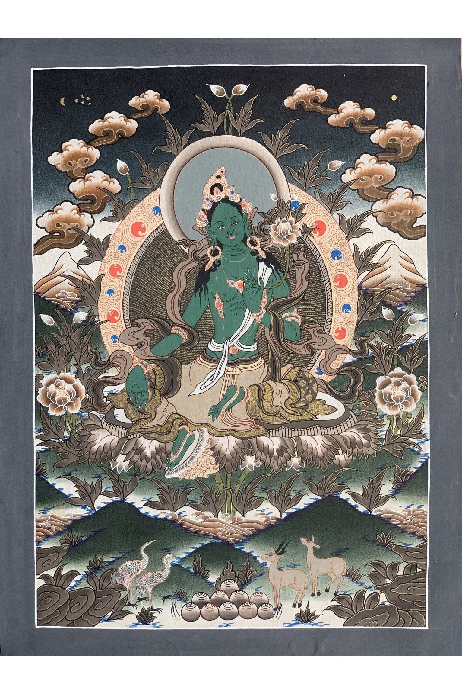 Green Tara, Shyamatara, Mother Goddess, Master Quality Thangka Painting, Original Hand Painting Meditation Art 16 x 22 Inch - Tibetan Thangka Art