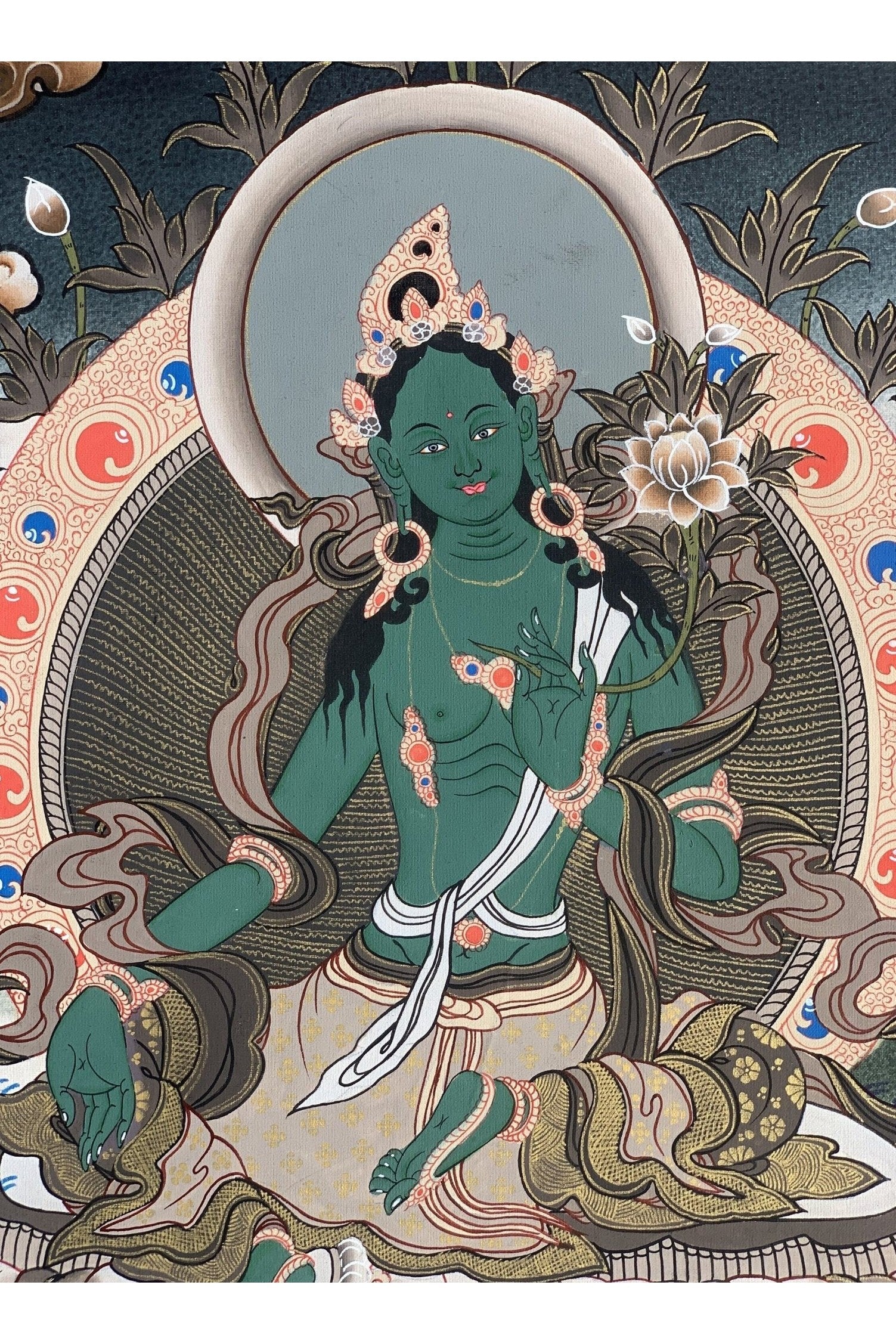 Green Tara, Shyamatara, Mother Goddess, Master Quality Thangka Painting, Original Hand Painting Meditation Art 16 x 22 Inch - Tibetan Thangka Art