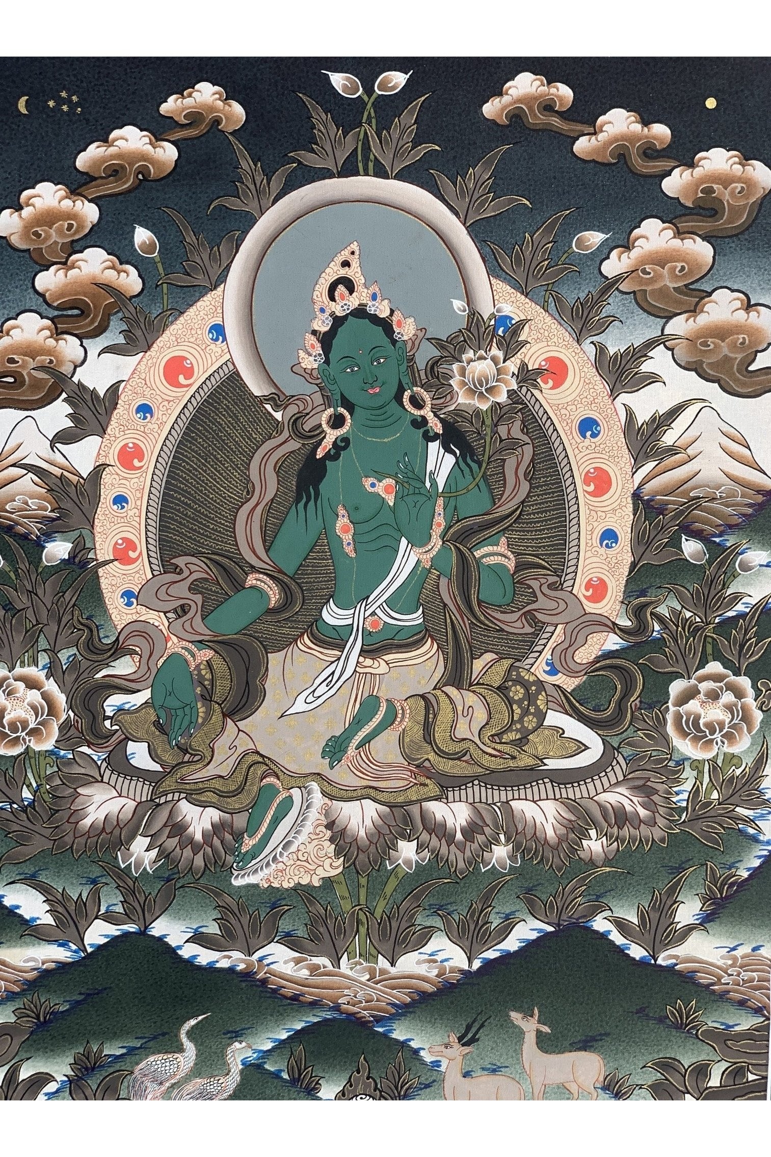 Green Tara, Shyamatara, Mother Goddess, Master Quality Thangka Painting, Original Hand Painting Meditation Art 16 x 22 Inch - Tibetan Thangka Art