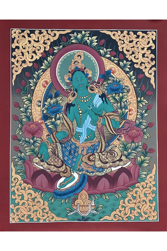 Green Tara Shyamatara Mother Goddess, Master Quality Tibetan Thangka Painting Original, Hand - painted, Buddhist Art - Tibetan Thangka Art