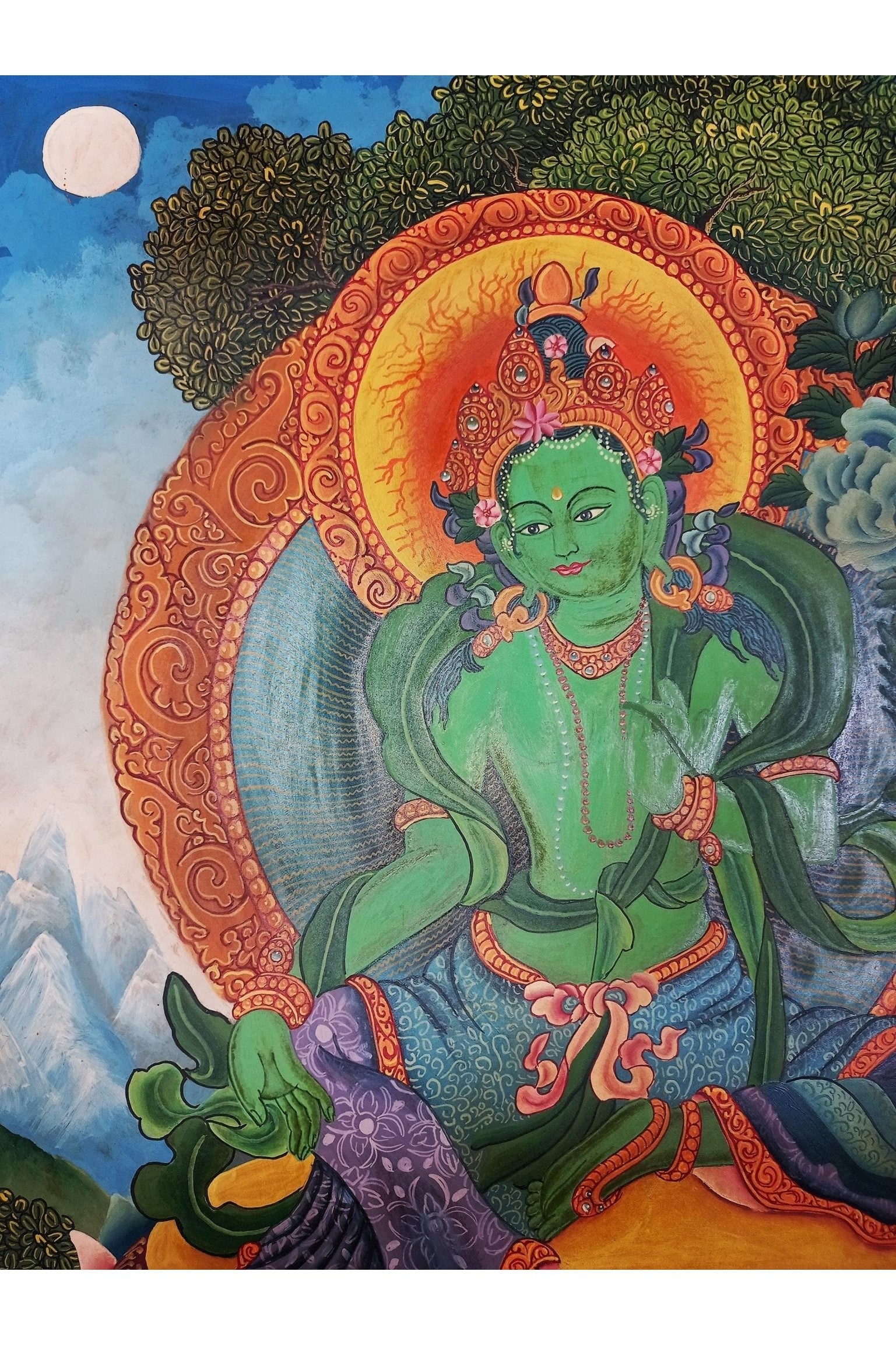 Green Tara Smoky Newari Paubha Painting | Hand - Painted Masterpiece Thangka Painting Original Hand - Painting/ Buddhist Art from Nepal - Tibetan Thangka Art