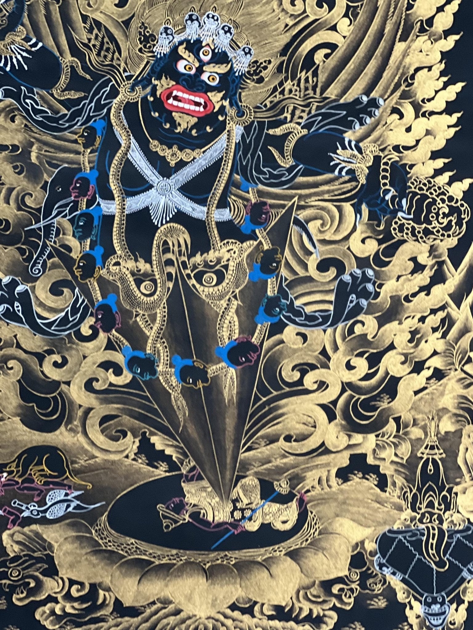 Guru Dragpur/Dragpo/ Vajra Armor Practice Nyingma Tradition Original Hand - painted Masterpiece Black and Gold Tibetan Thangka Painting - Tibetan Thangka Art