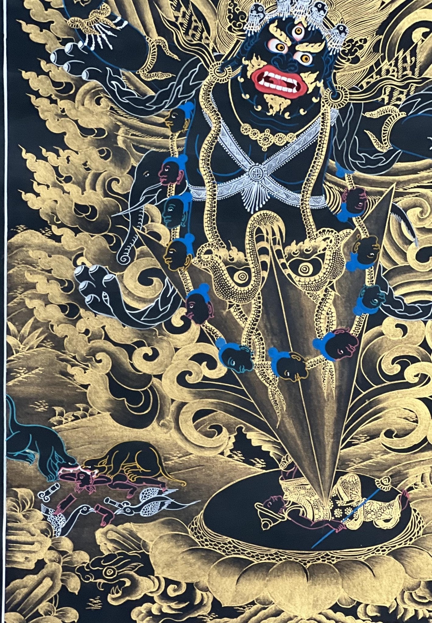 Guru Dragpur/Dragpo/ Vajra Armor Practice Nyingma Tradition Original Hand - painted Masterpiece Black and Gold Tibetan Thangka Painting - Tibetan Thangka Art