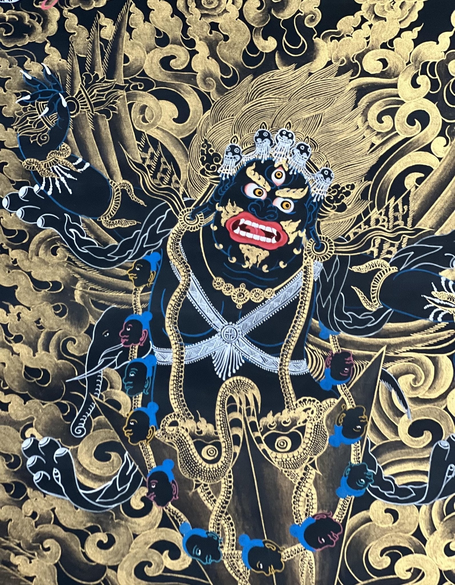 Guru Dragpur/Dragpo/ Vajra Armor Practice Nyingma Tradition Original Hand - painted Masterpiece Black and Gold Tibetan Thangka Painting - Tibetan Thangka Art