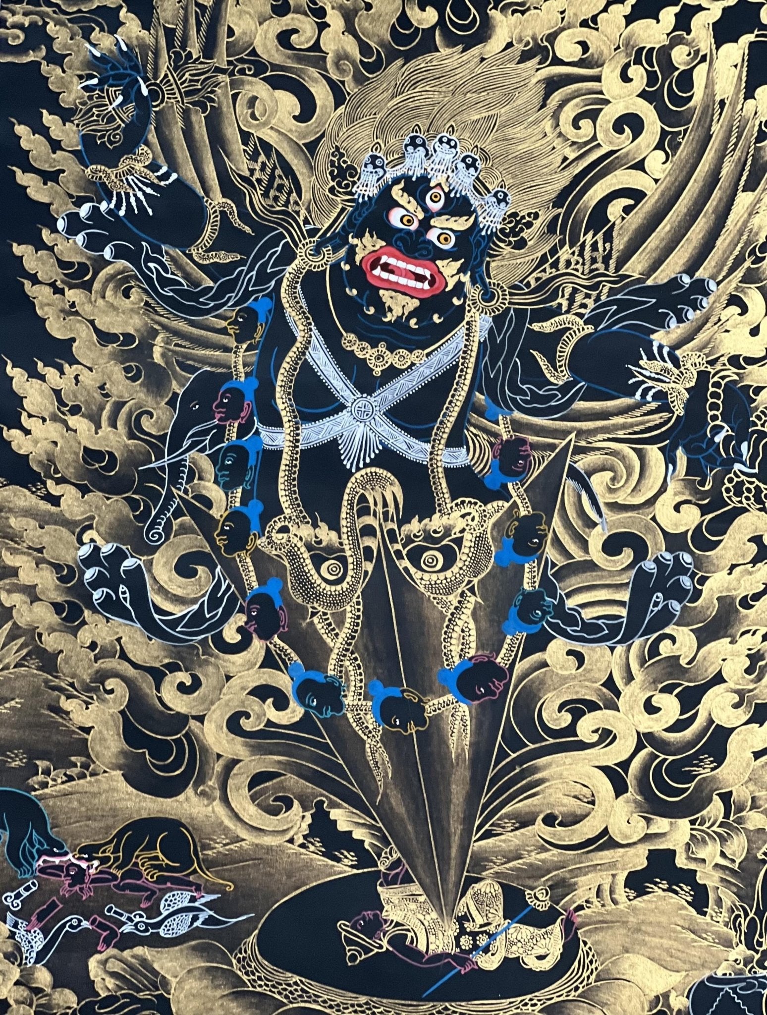 Guru Dragpur/Dragpo/ Vajra Armor Practice Nyingma Tradition Original Hand - painted Masterpiece Black and Gold Tibetan Thangka Painting - Tibetan Thangka Art