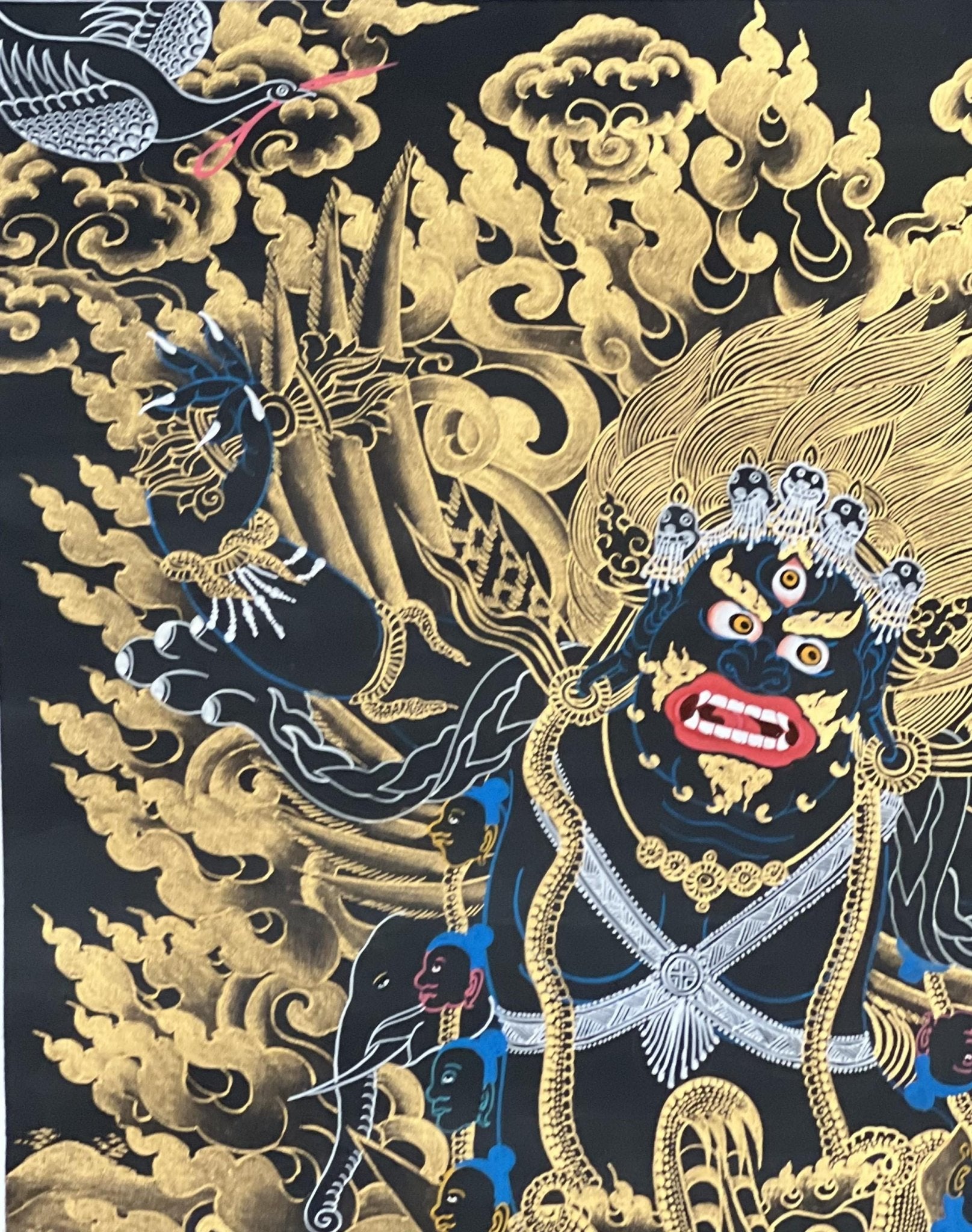 Guru Dragpur/Dragpo/ Vajra Armor Practice Nyingma Tradition Original Hand - painted Masterpiece Black and Gold Tibetan Thangka Painting - Tibetan Thangka Art