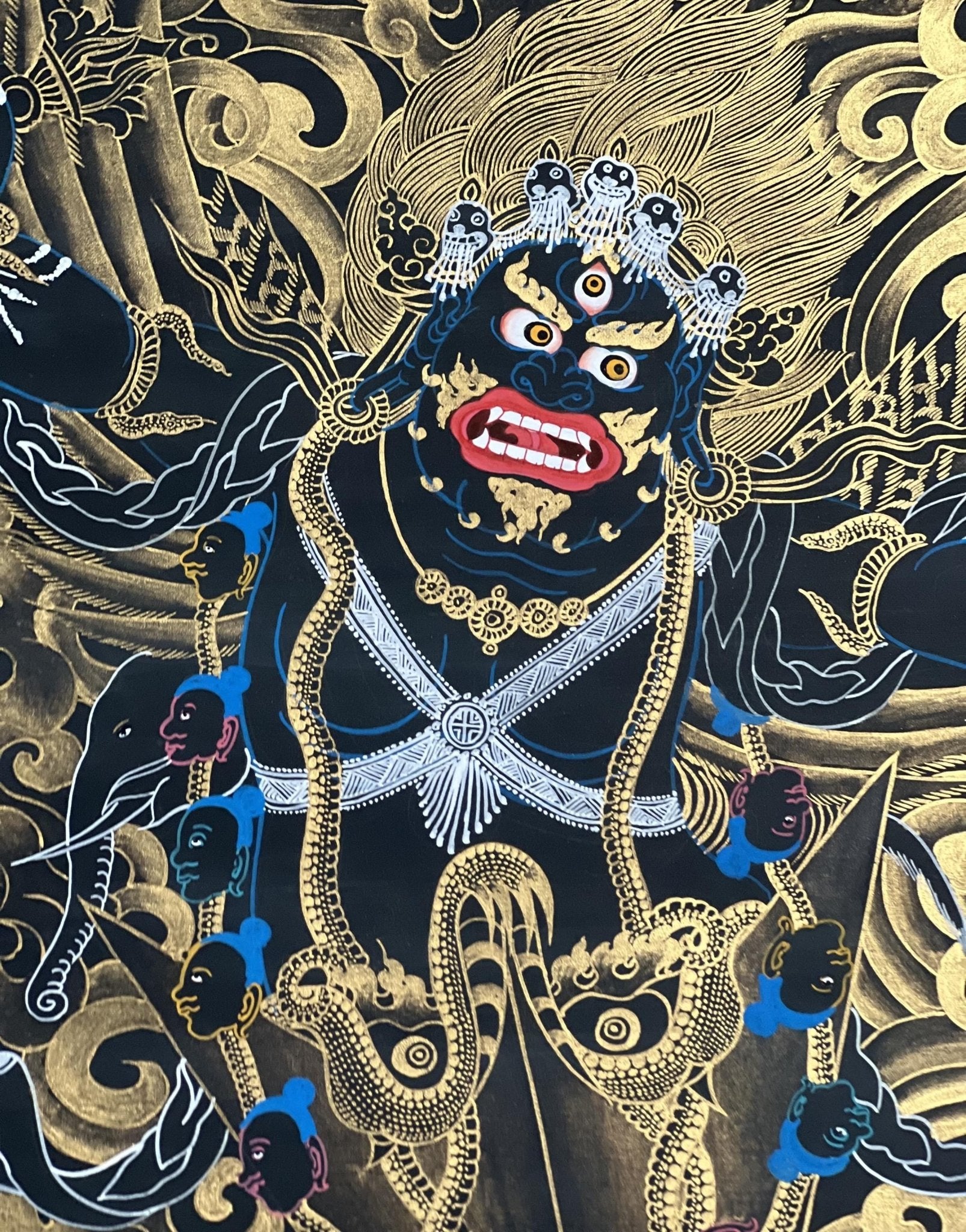 Guru Dragpur/Dragpo/ Vajra Armor Practice Nyingma Tradition Original Hand - painted Masterpiece Black and Gold Tibetan Thangka Painting - Tibetan Thangka Art