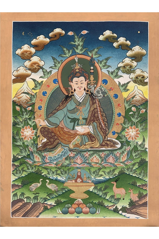 Guru Padmasambhava, Guru Rinpoche, Master Quality Tibetan Thangka Painting, Original Hand Painting Art 16 x 22 Inch - Tibetan Thangka Art