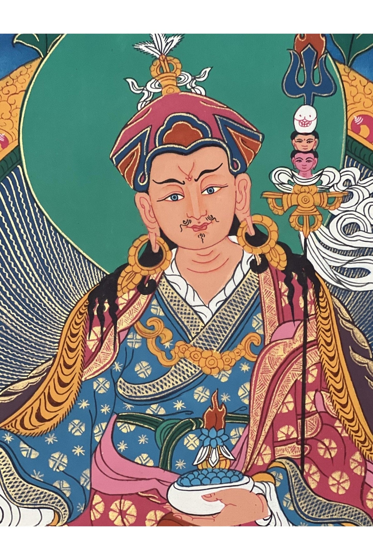 Guru Padmasambhava/ Guru Rinpoche Masterpiece Tibetan Thangka Painting Original Hand - Painted Buddhist Art - Tibetan Thangka Art